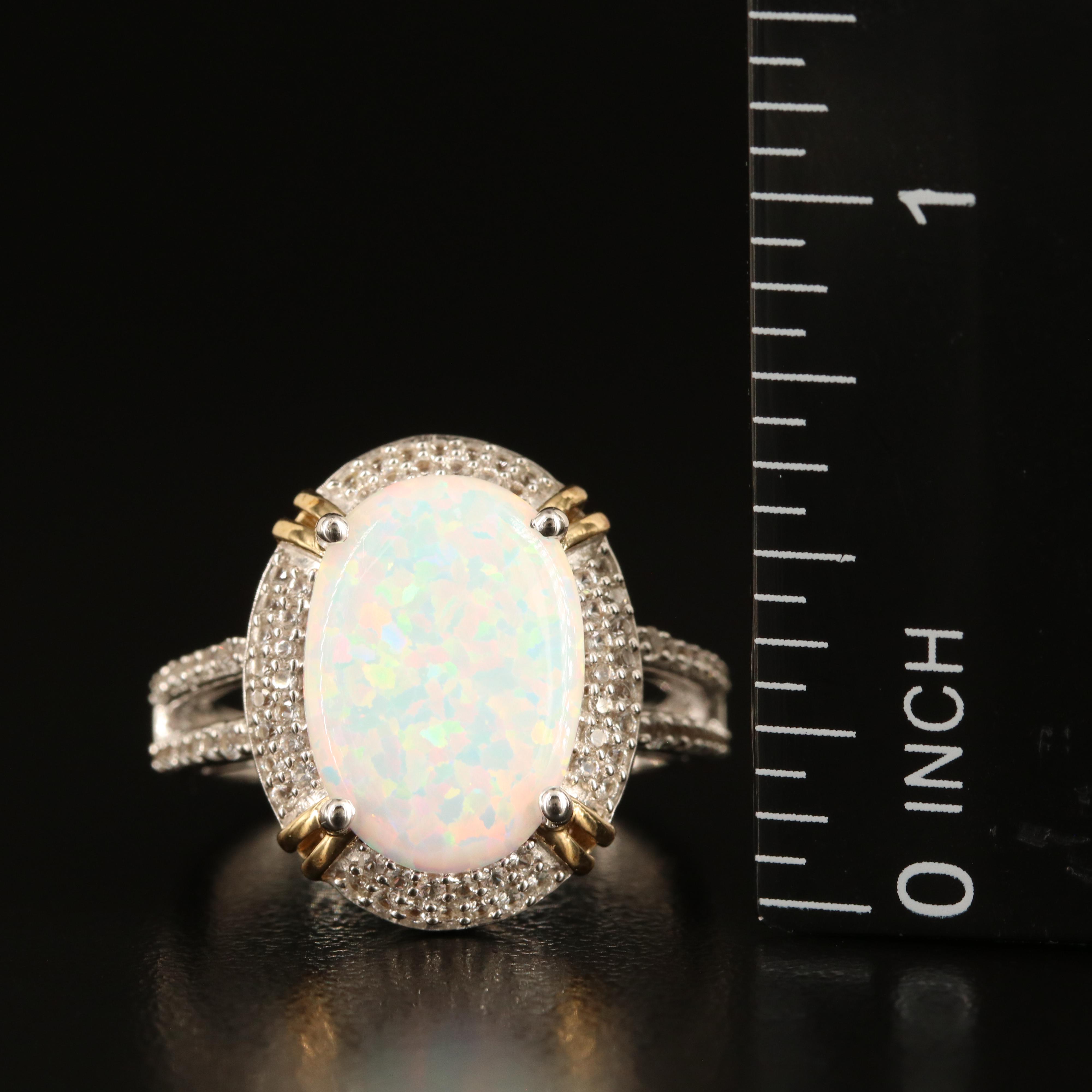Sterling Opal and White Sapphire Ring