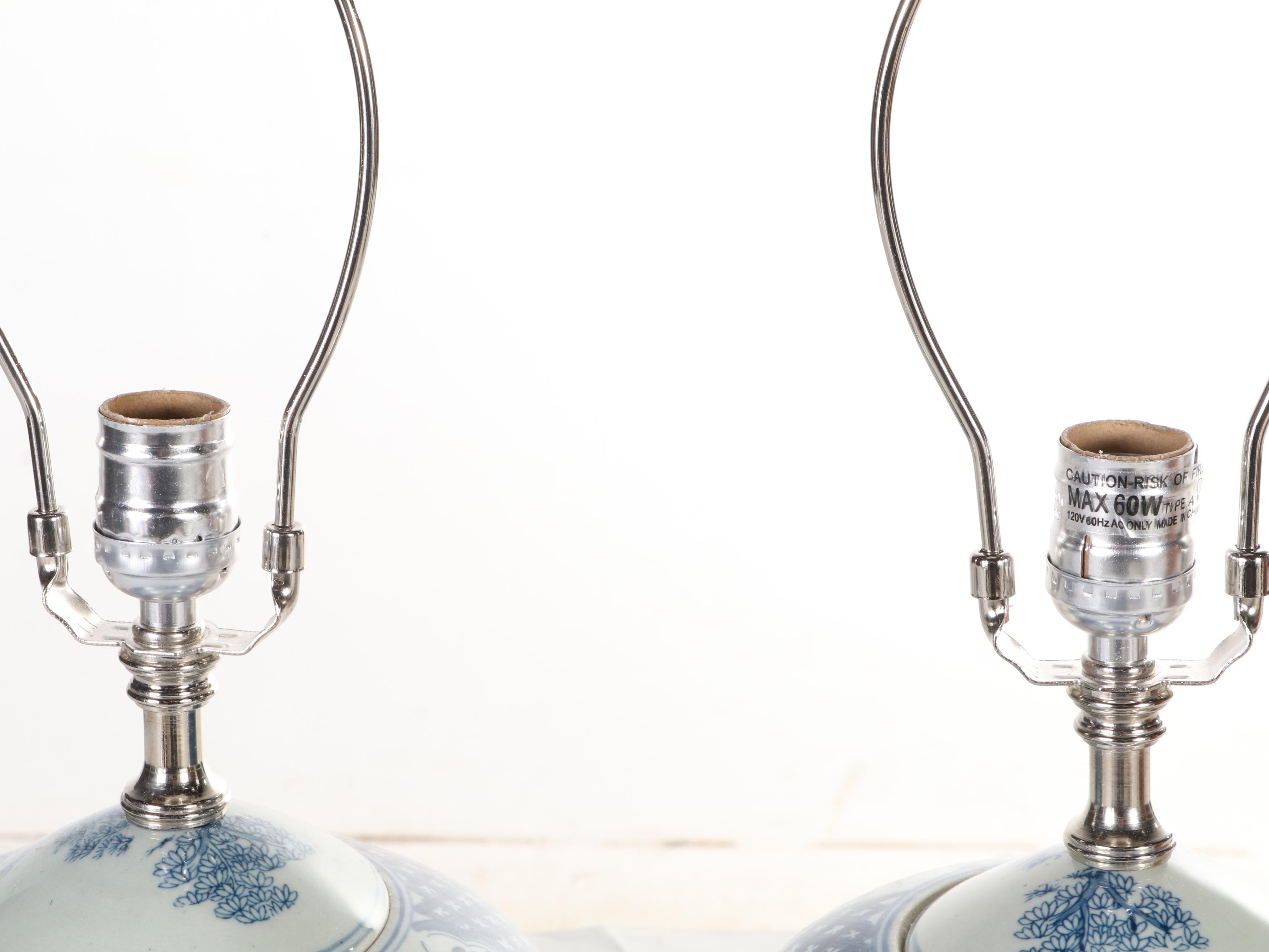 Frontgate Ming Style Blue and White Porcelain Table Lamps