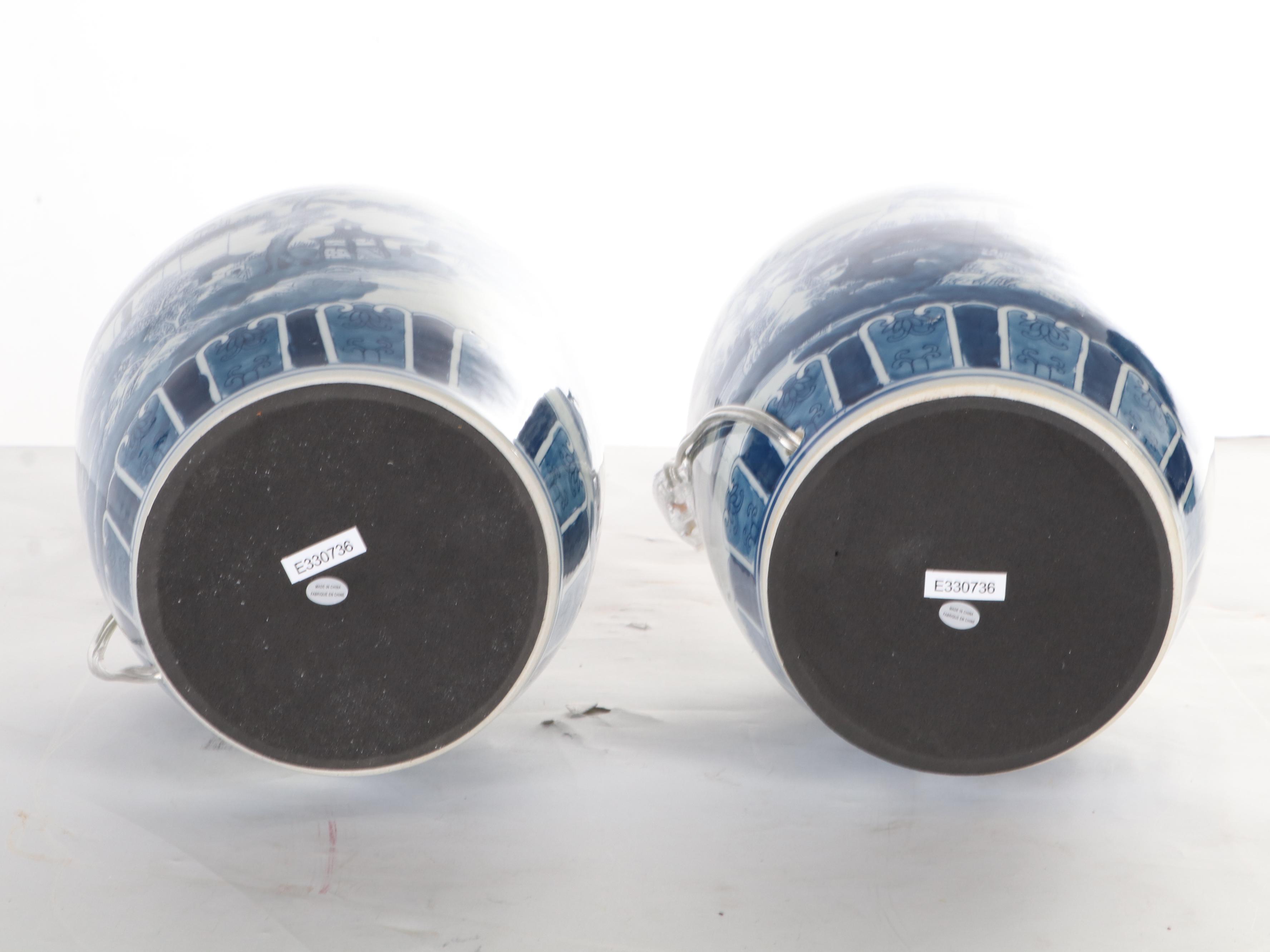 Frontgate Ming Style Blue and White Porcelain Table Lamps