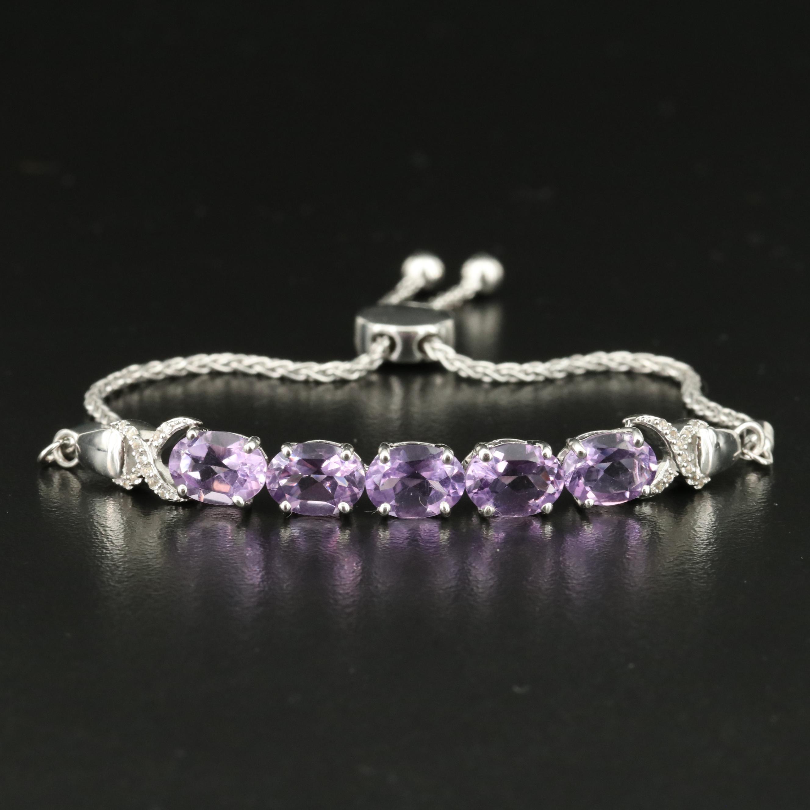 Sterling Amethyst and Topaz Bolo Bracelet