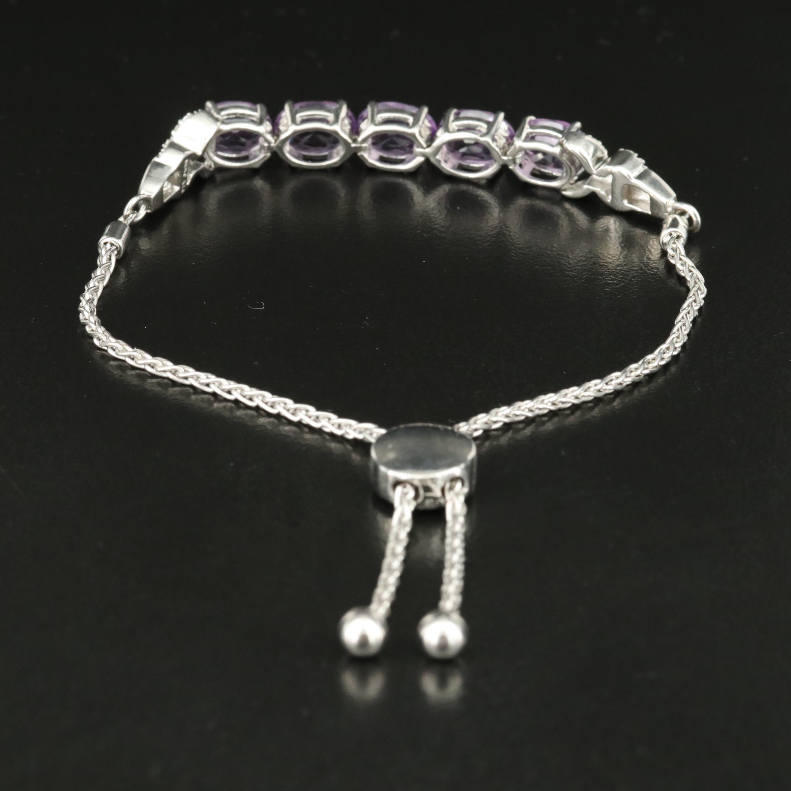 Sterling Amethyst and Topaz Bolo Bracelet