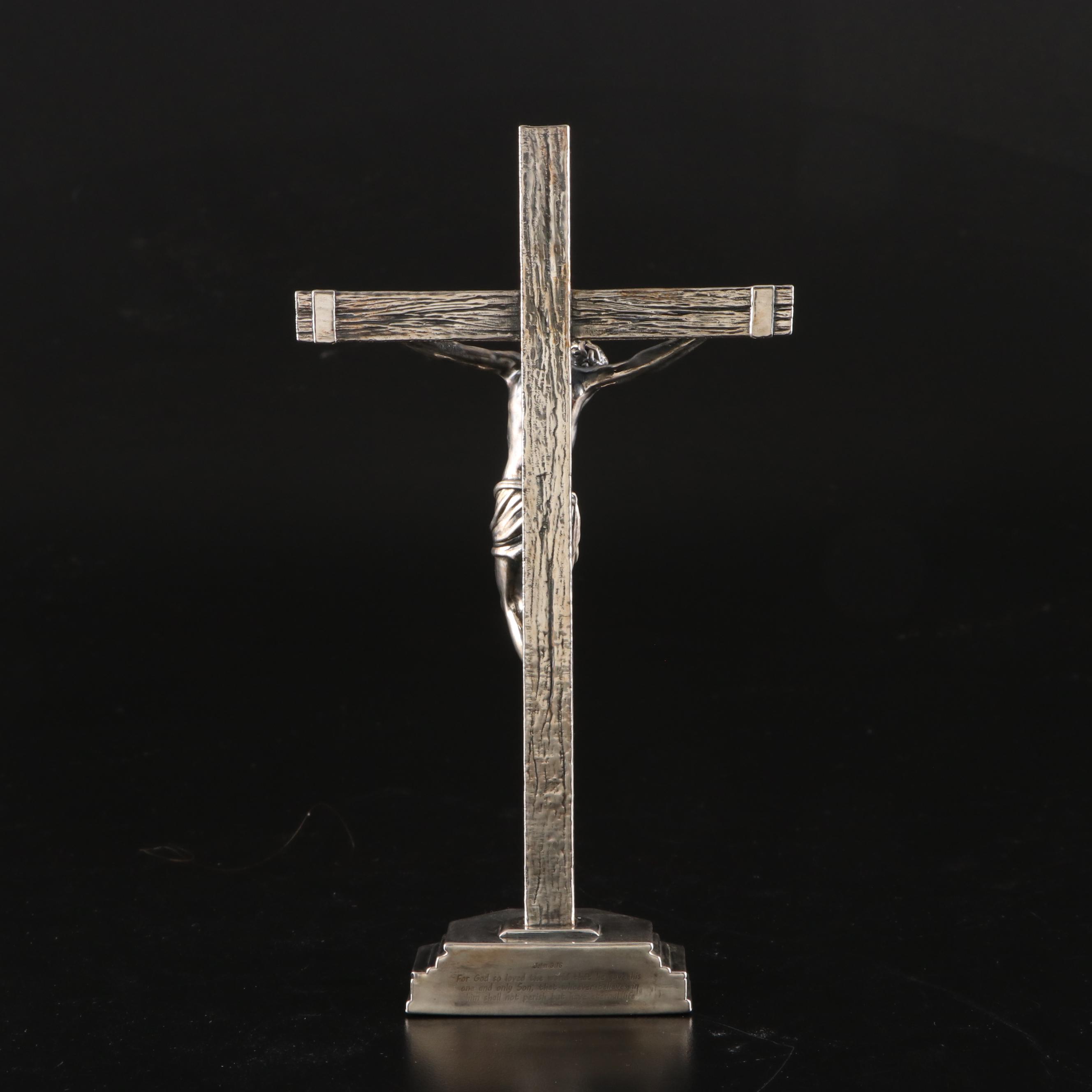 Sterling Silver John 3:16 Table Top Crucifix