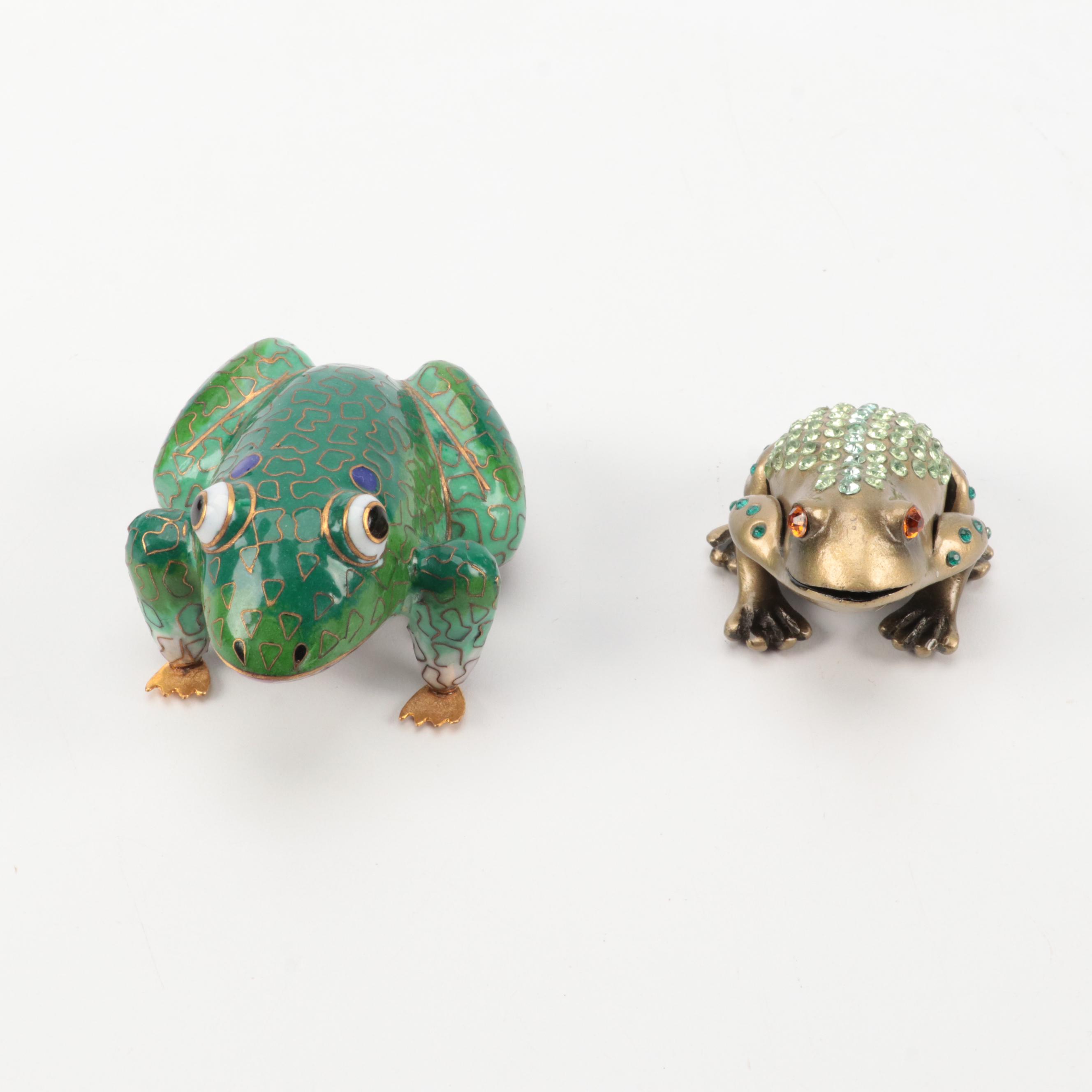 Chinese Cloisonné Frog with Limoges and Other Boxes and Figurines