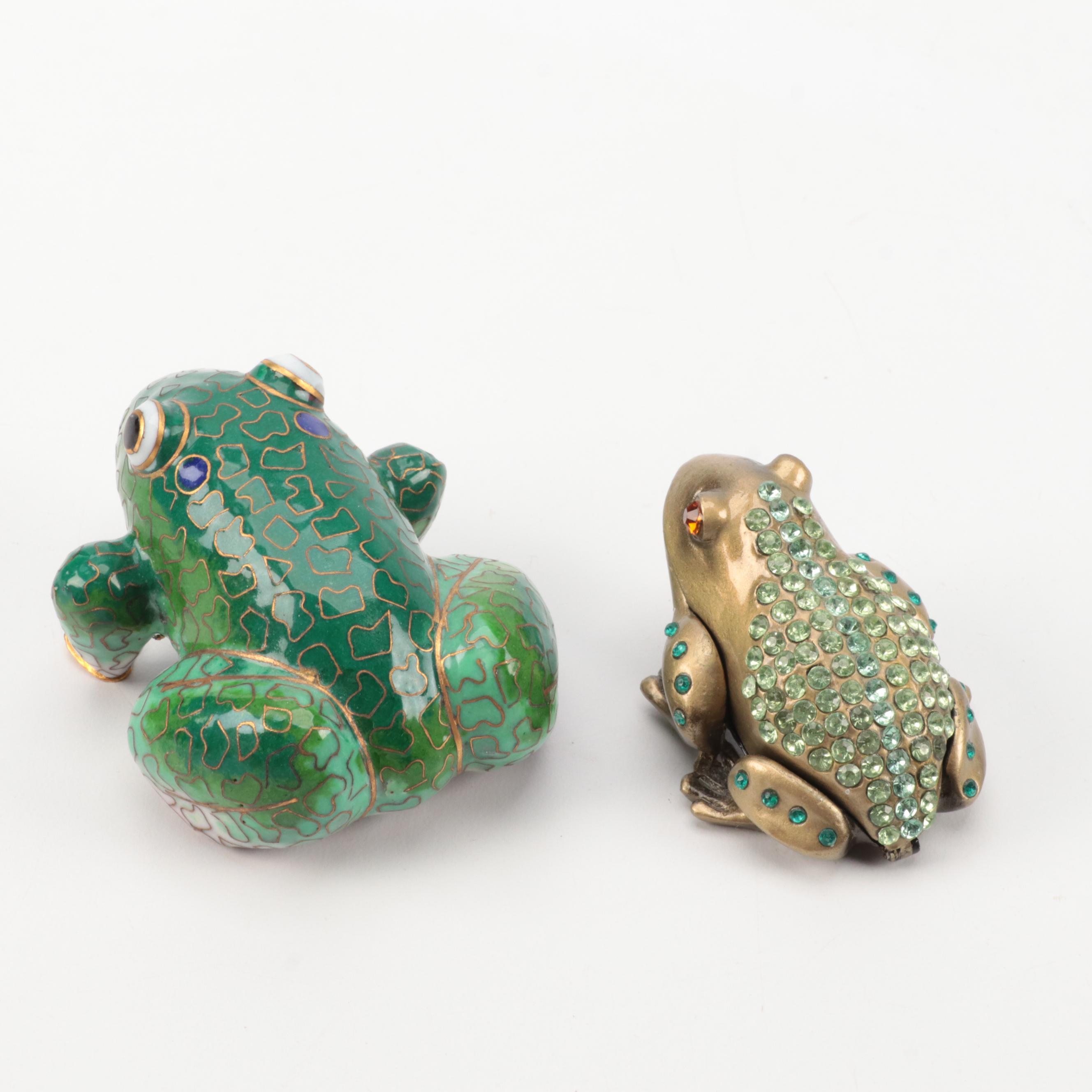 Chinese Cloisonné Frog with Limoges and Other Boxes and Figurines