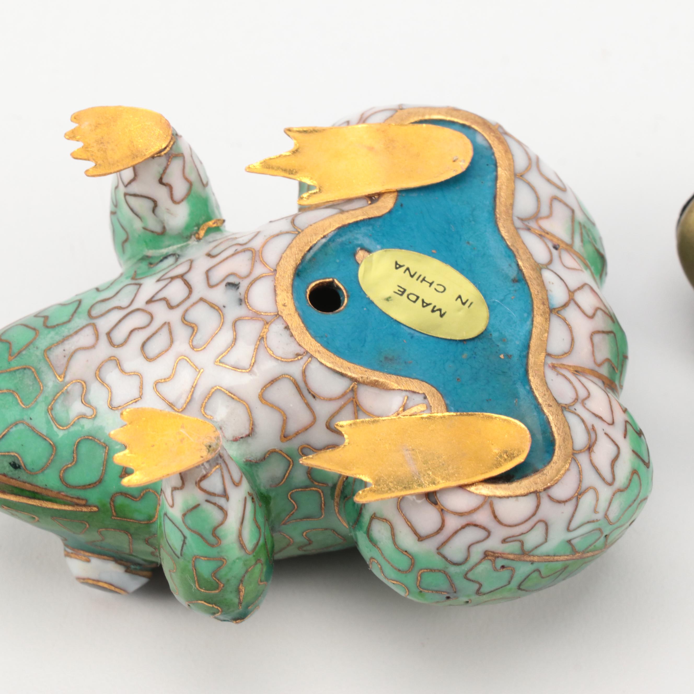 Chinese Cloisonné Frog with Limoges and Other Boxes and Figurines