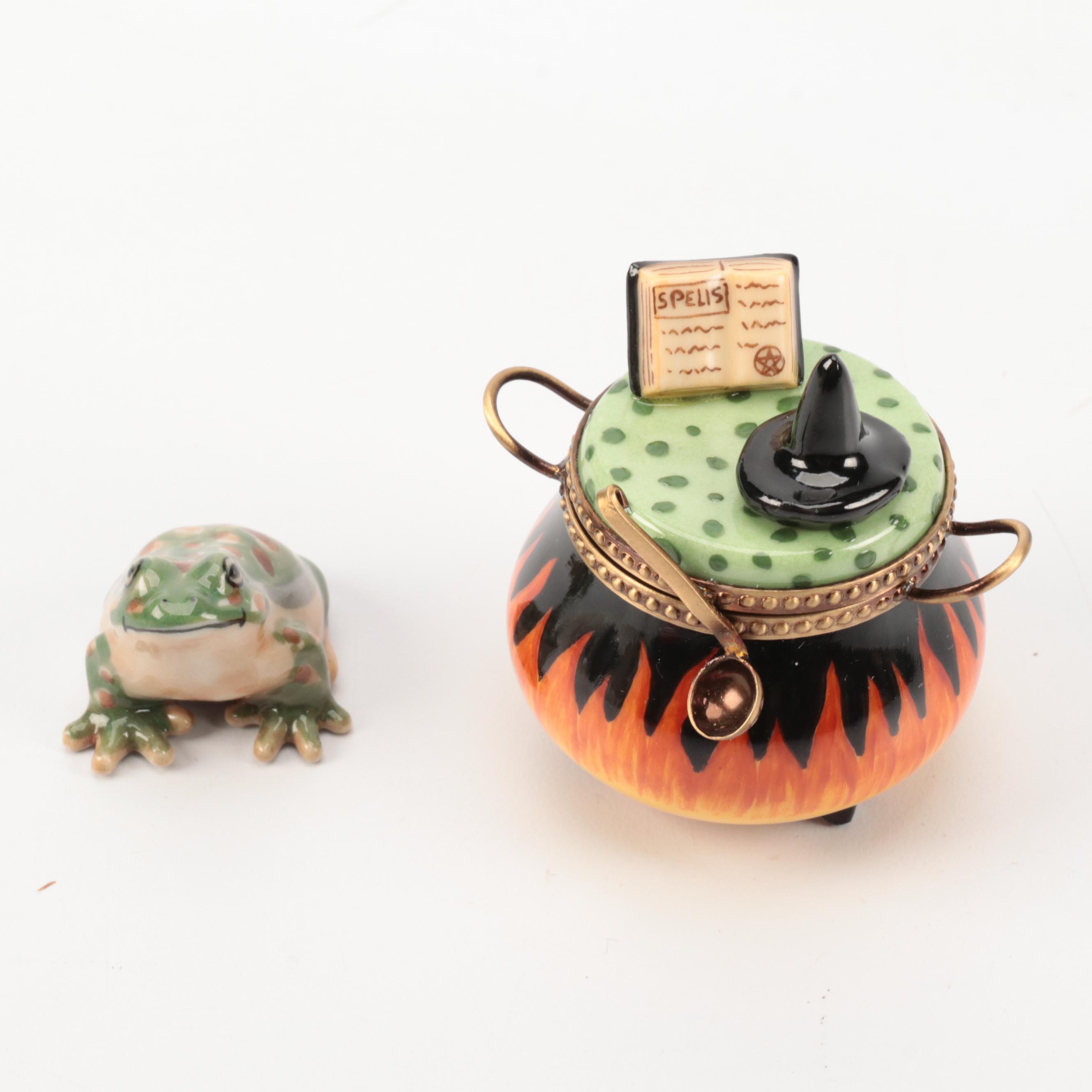 Chinese Cloisonné Frog with Limoges and Other Boxes and Figurines