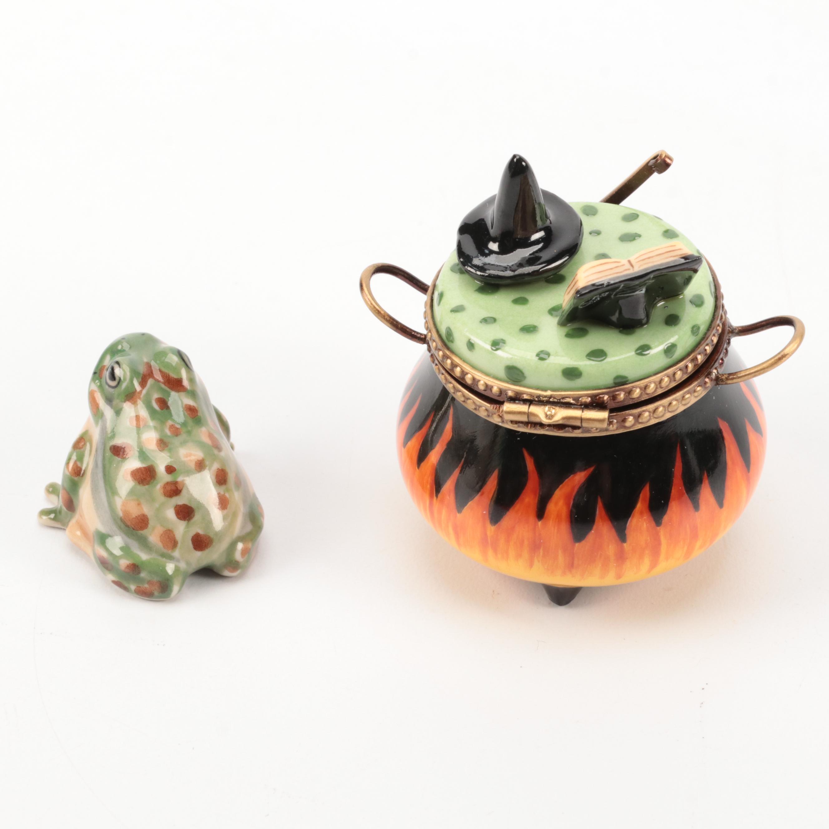 Chinese Cloisonné Frog with Limoges and Other Boxes and Figurines