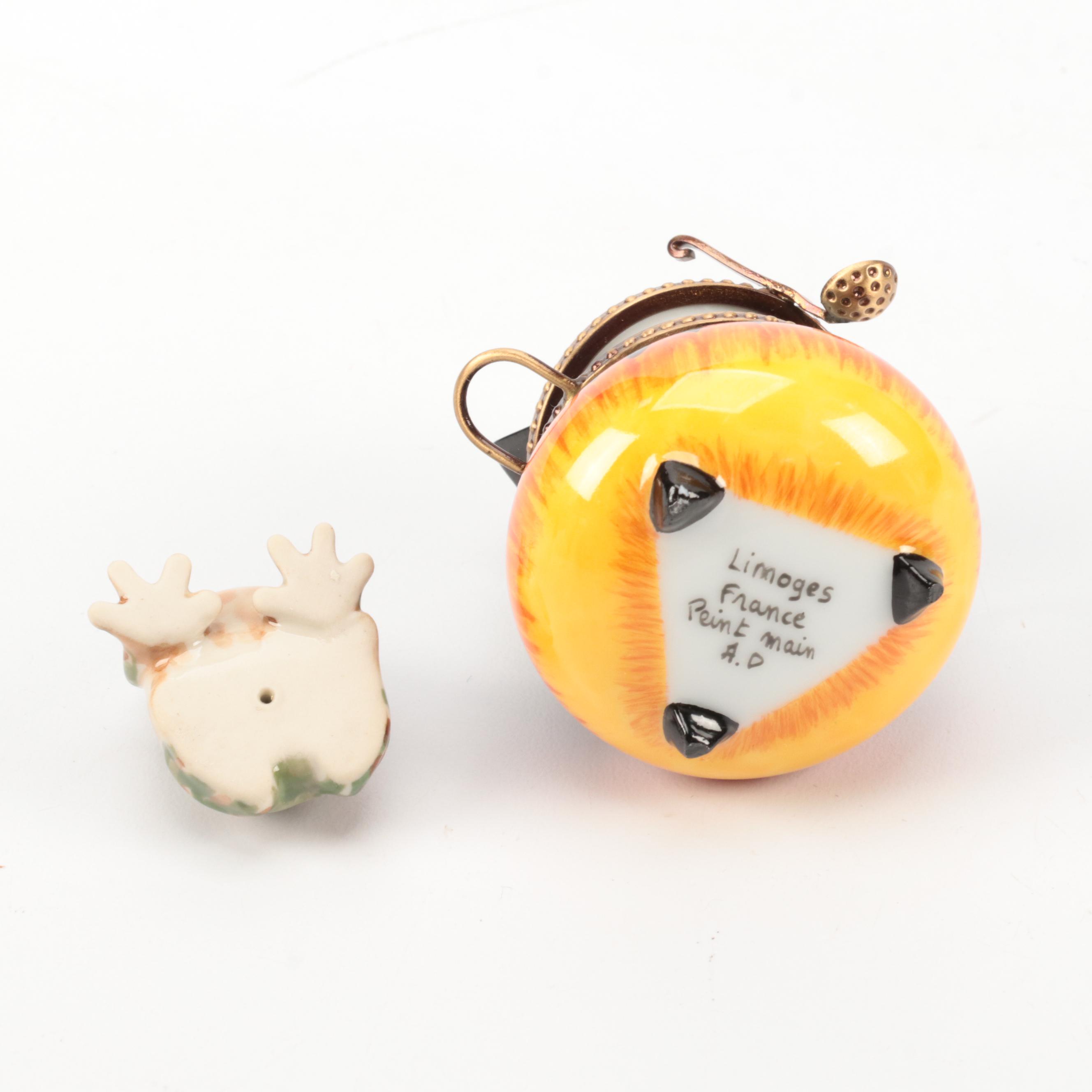 Chinese Cloisonné Frog with Limoges and Other Boxes and Figurines