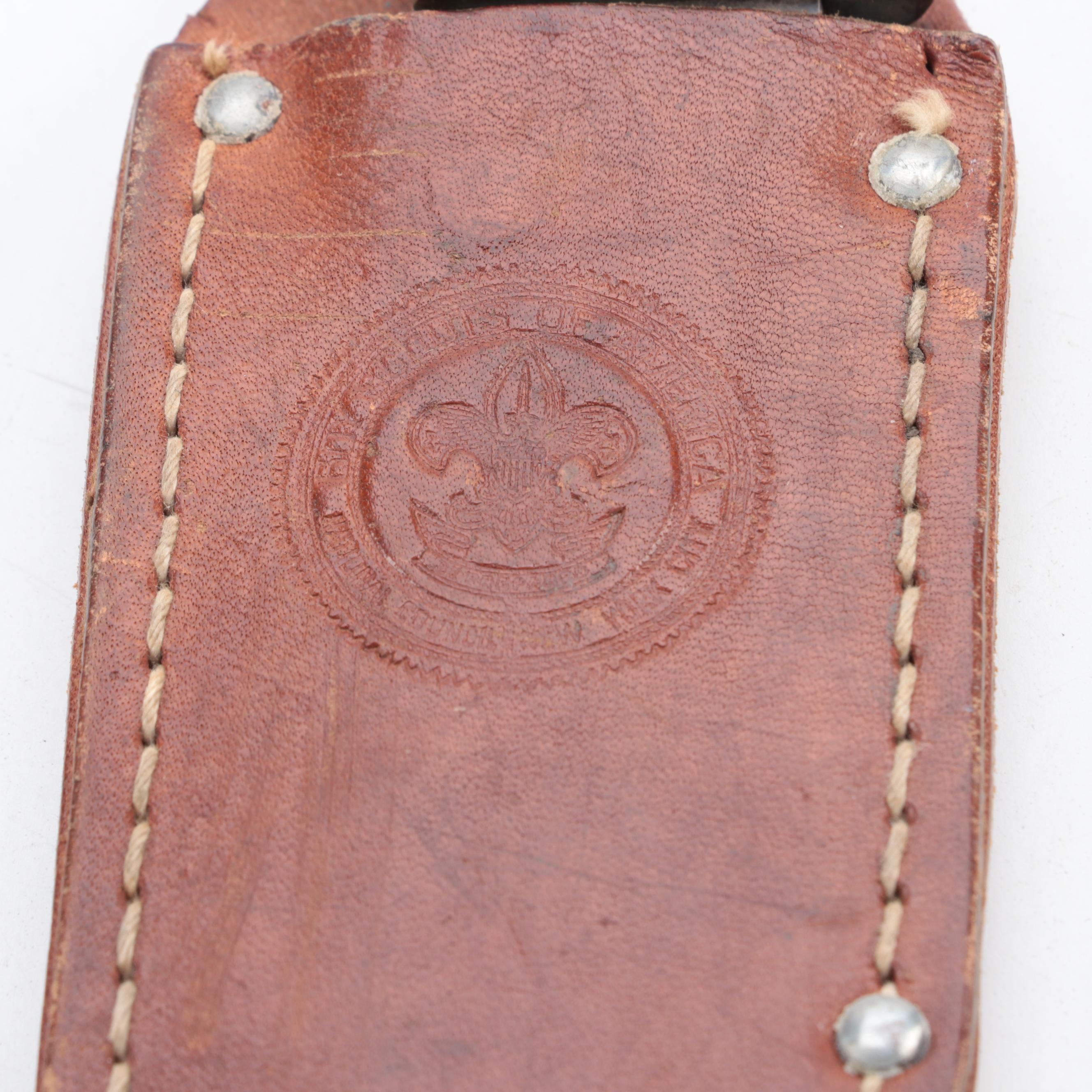 Boy Scouts of America and Colonial Fixed Blade Knives with Leather Scabbards