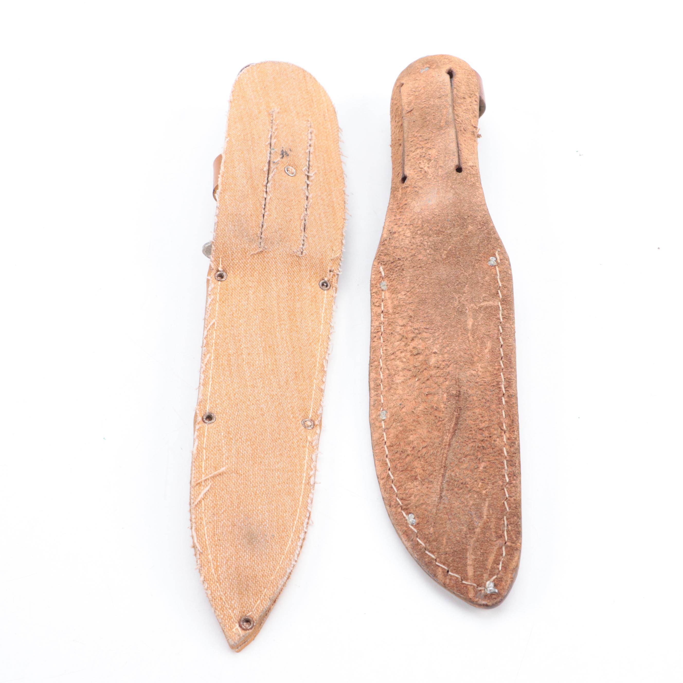 Boy Scouts of America and Colonial Fixed Blade Knives with Leather Scabbards