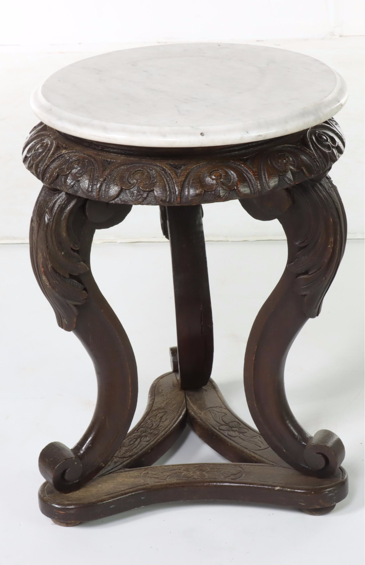 Baroque Style Marble Top Carved Wooden Side Table