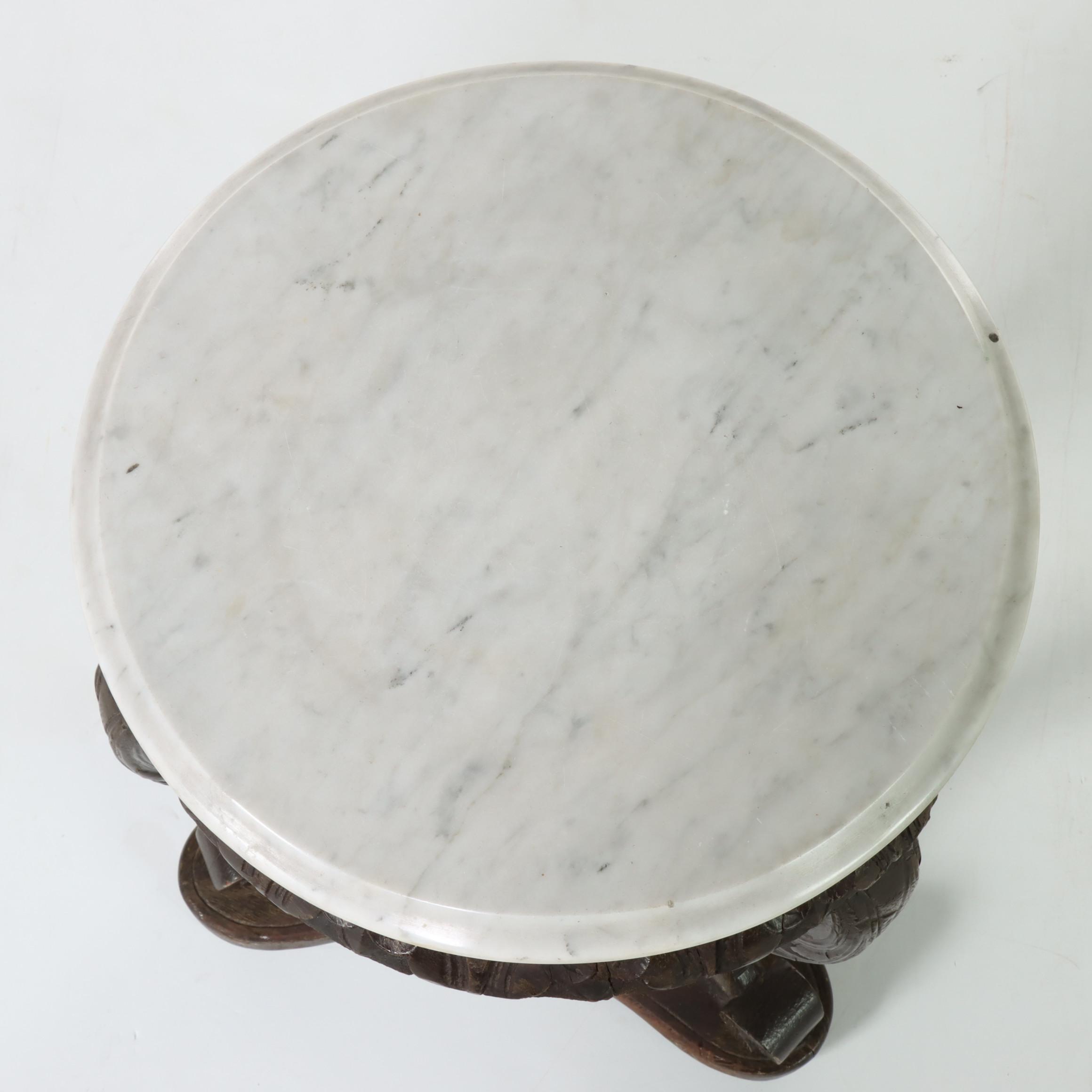 Baroque Style Marble Top Carved Wooden Side Table