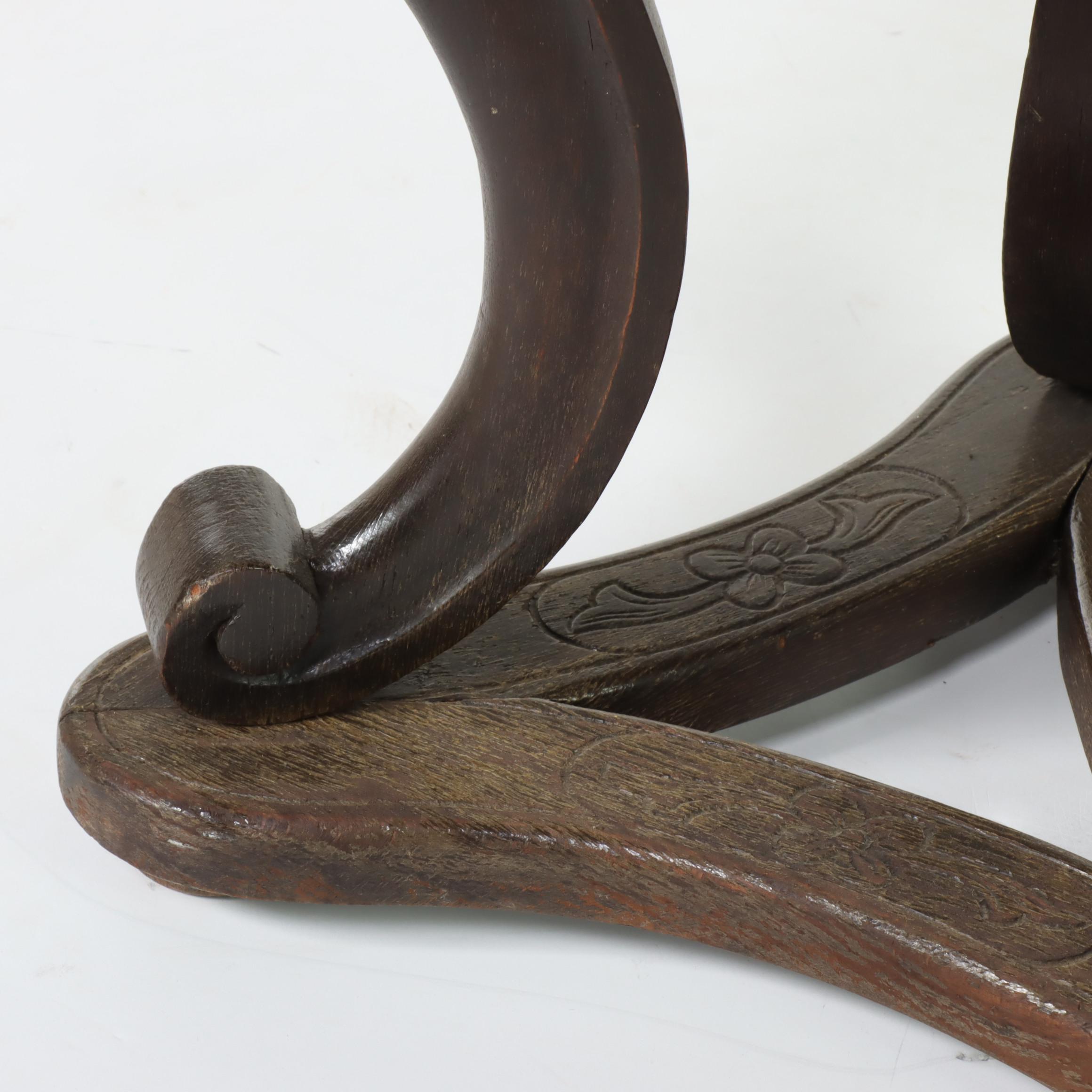 Baroque Style Marble Top Carved Wooden Side Table