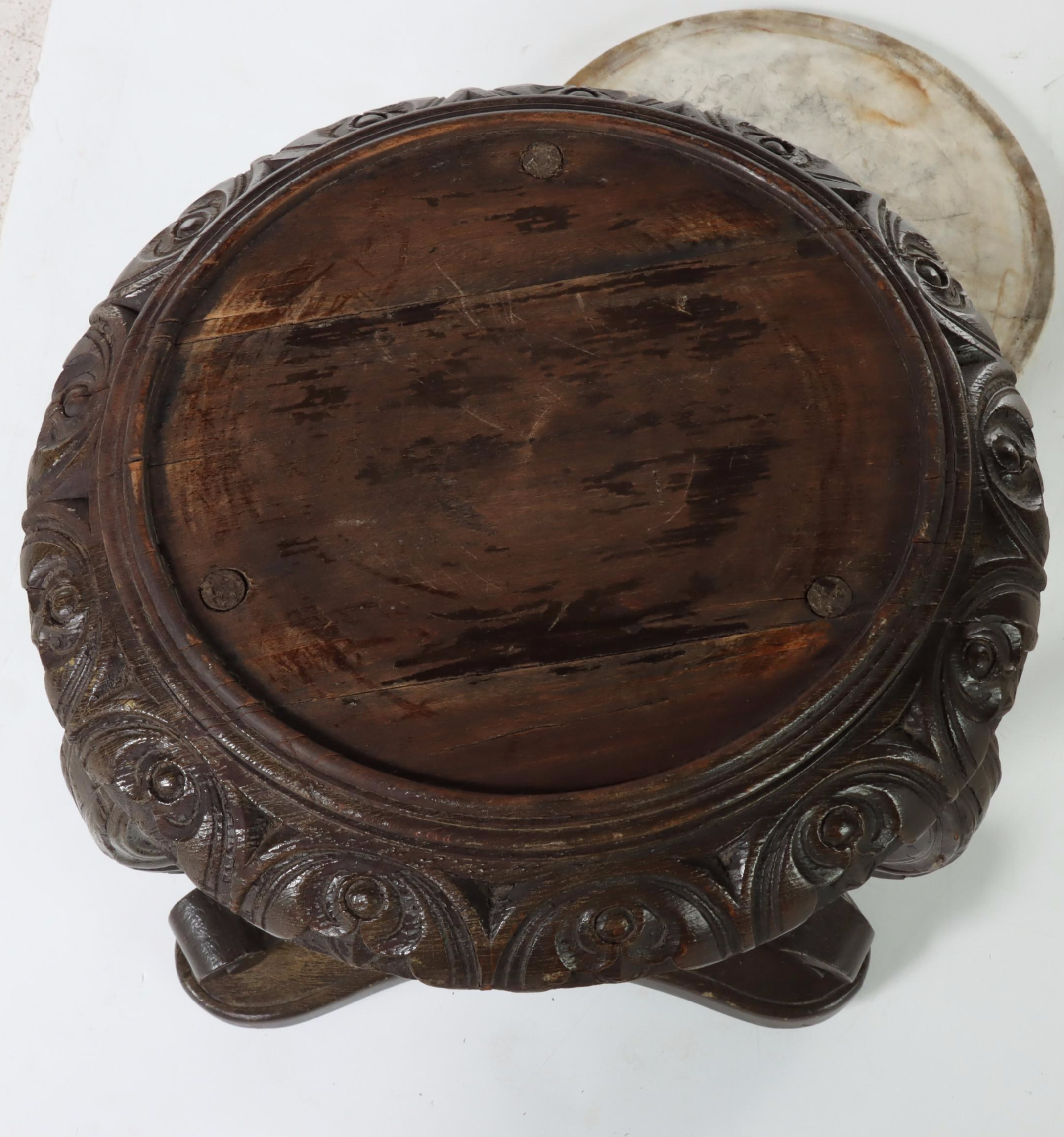 Baroque Style Marble Top Carved Wooden Side Table