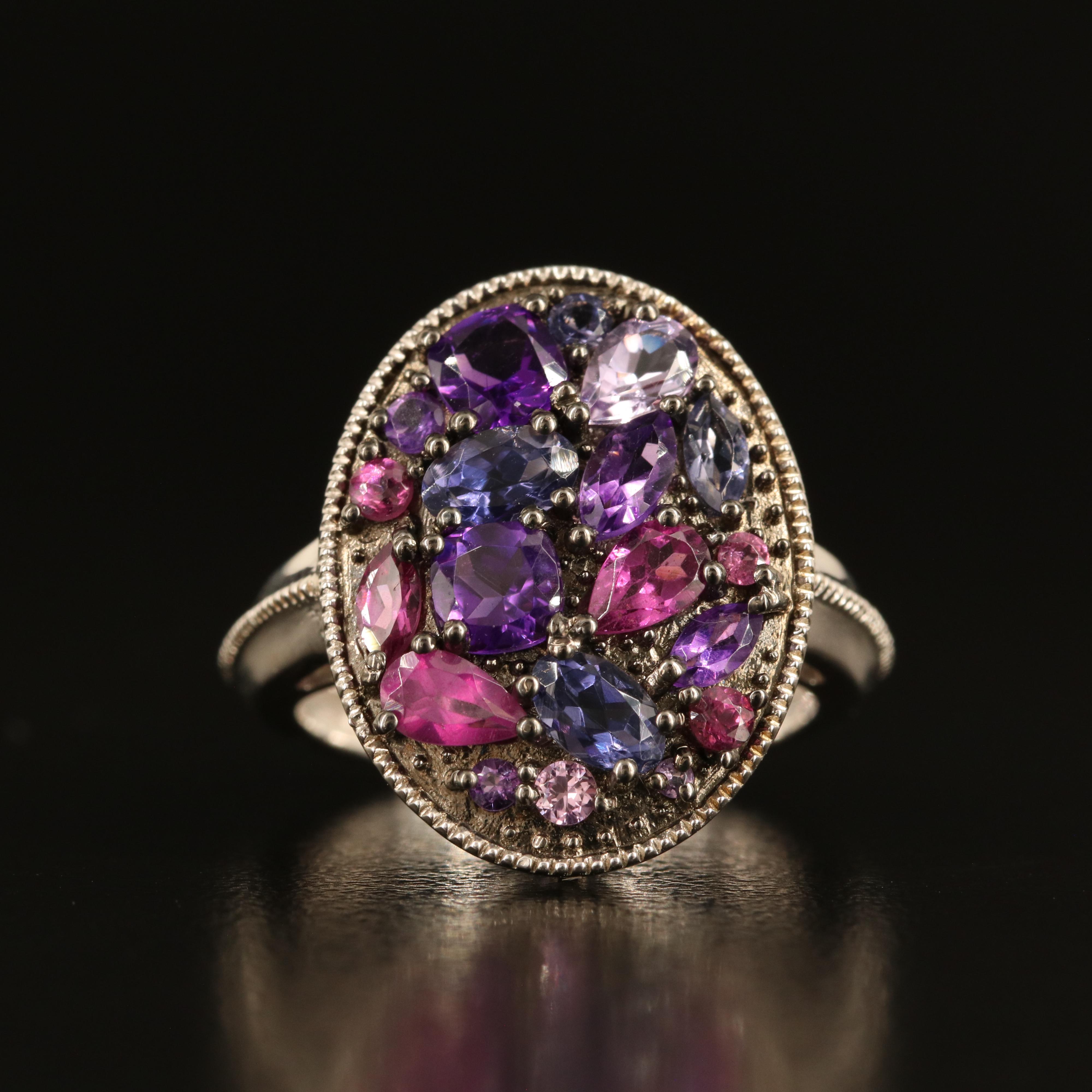 Sterling Amethyst Oval Cluster Ring