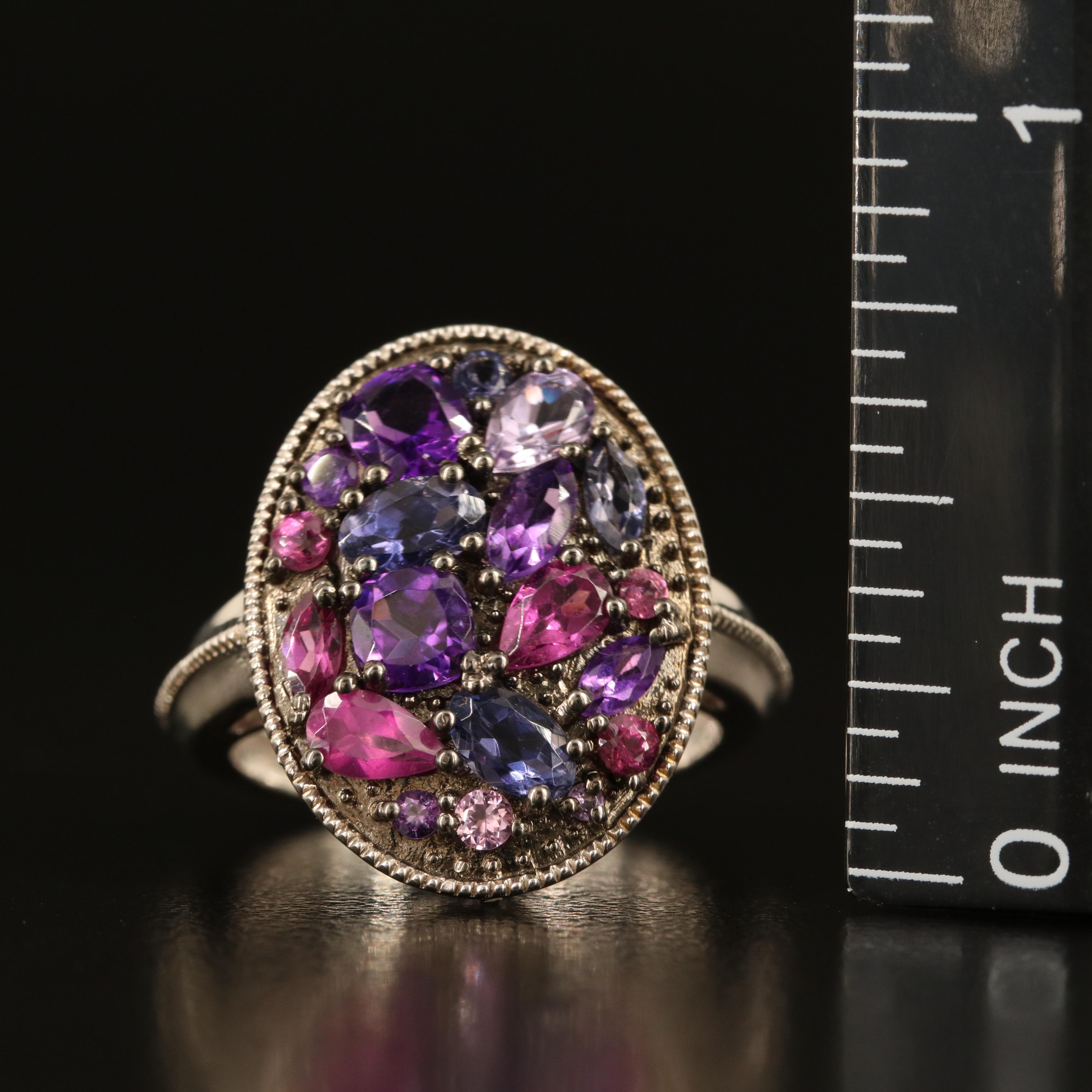 Sterling Amethyst Oval Cluster Ring