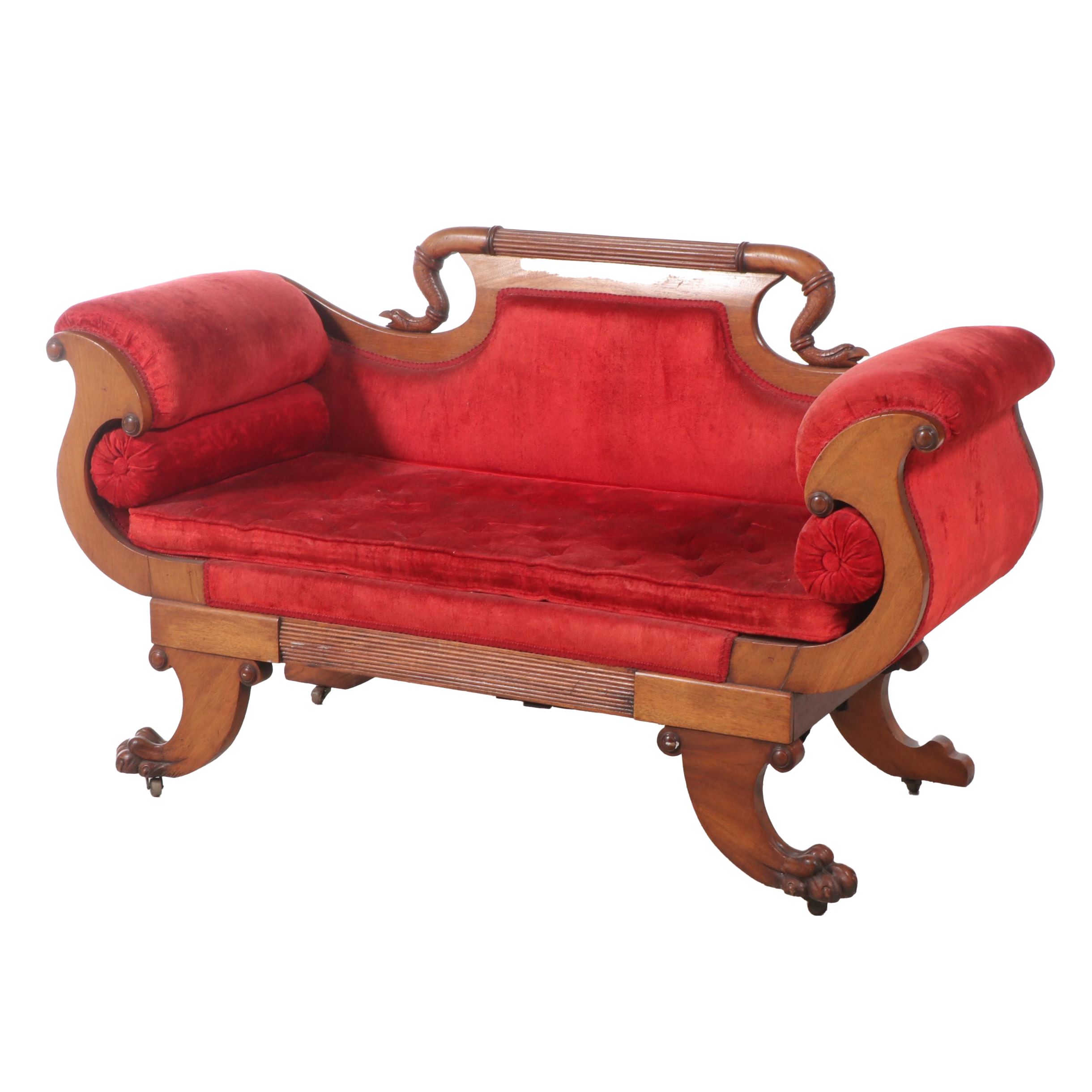 American Late Classical Walnut Parlor Settee, Mid-19th Century