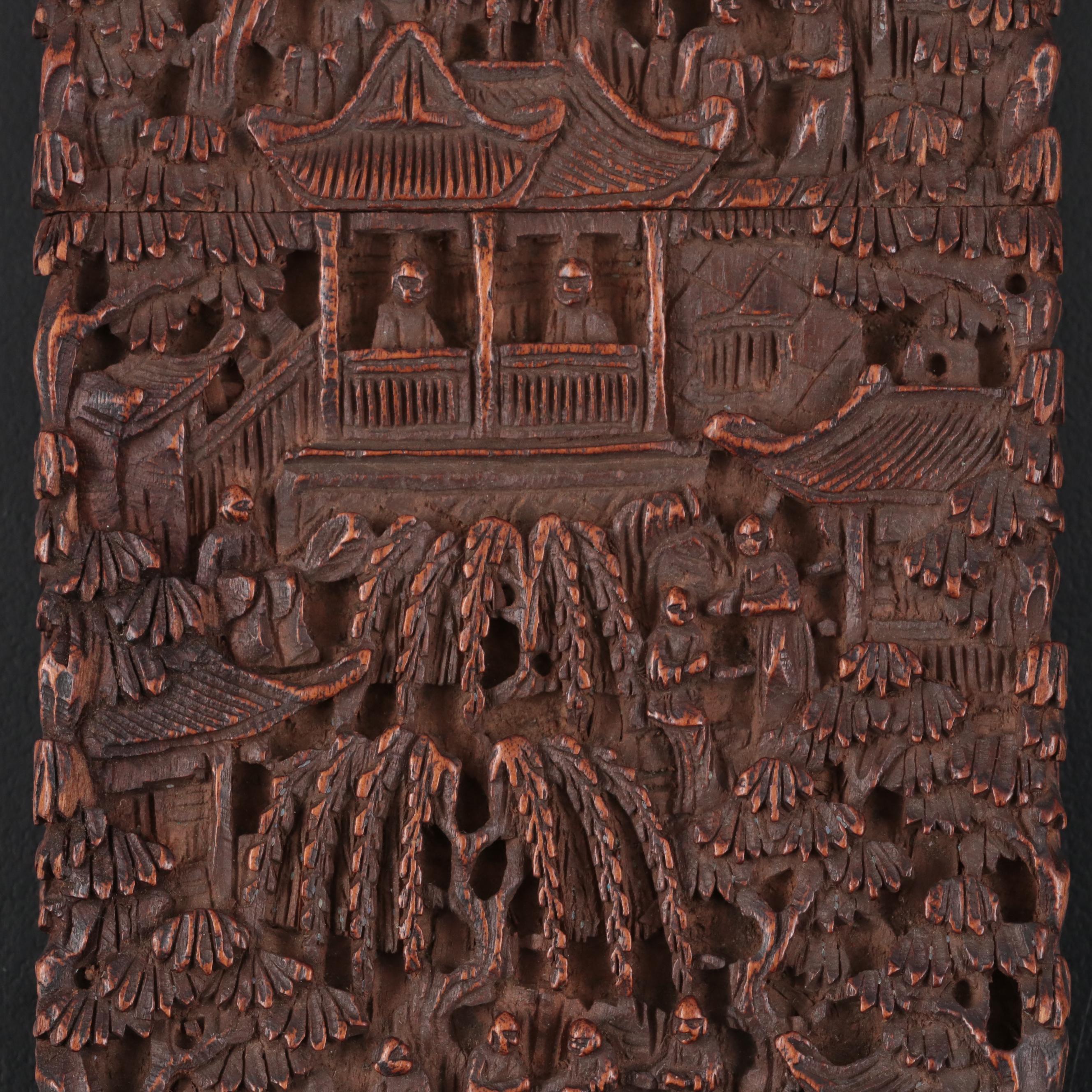 Chinese Carved Wood Card Case, 19th Century