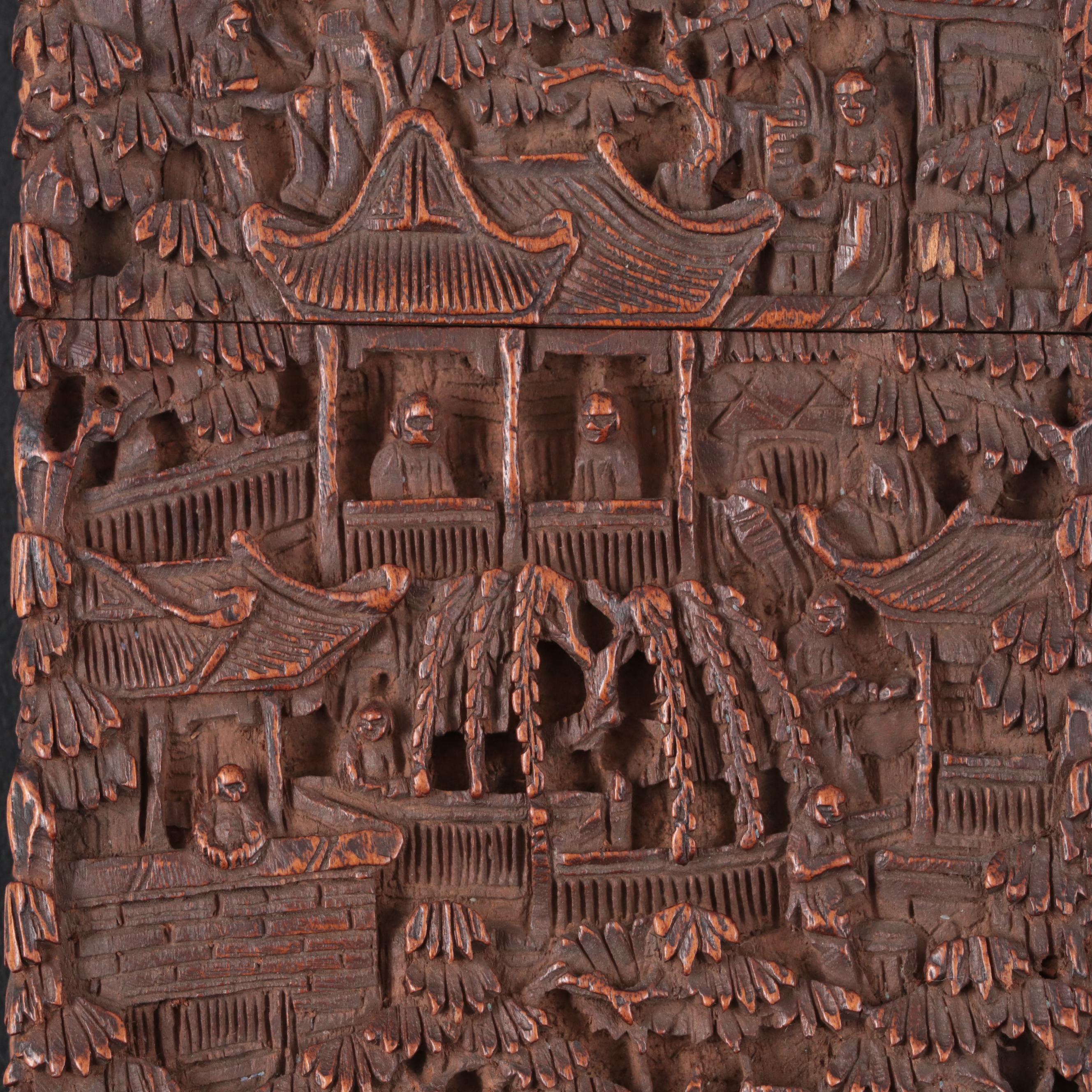Chinese Carved Wood Card Case, 19th Century