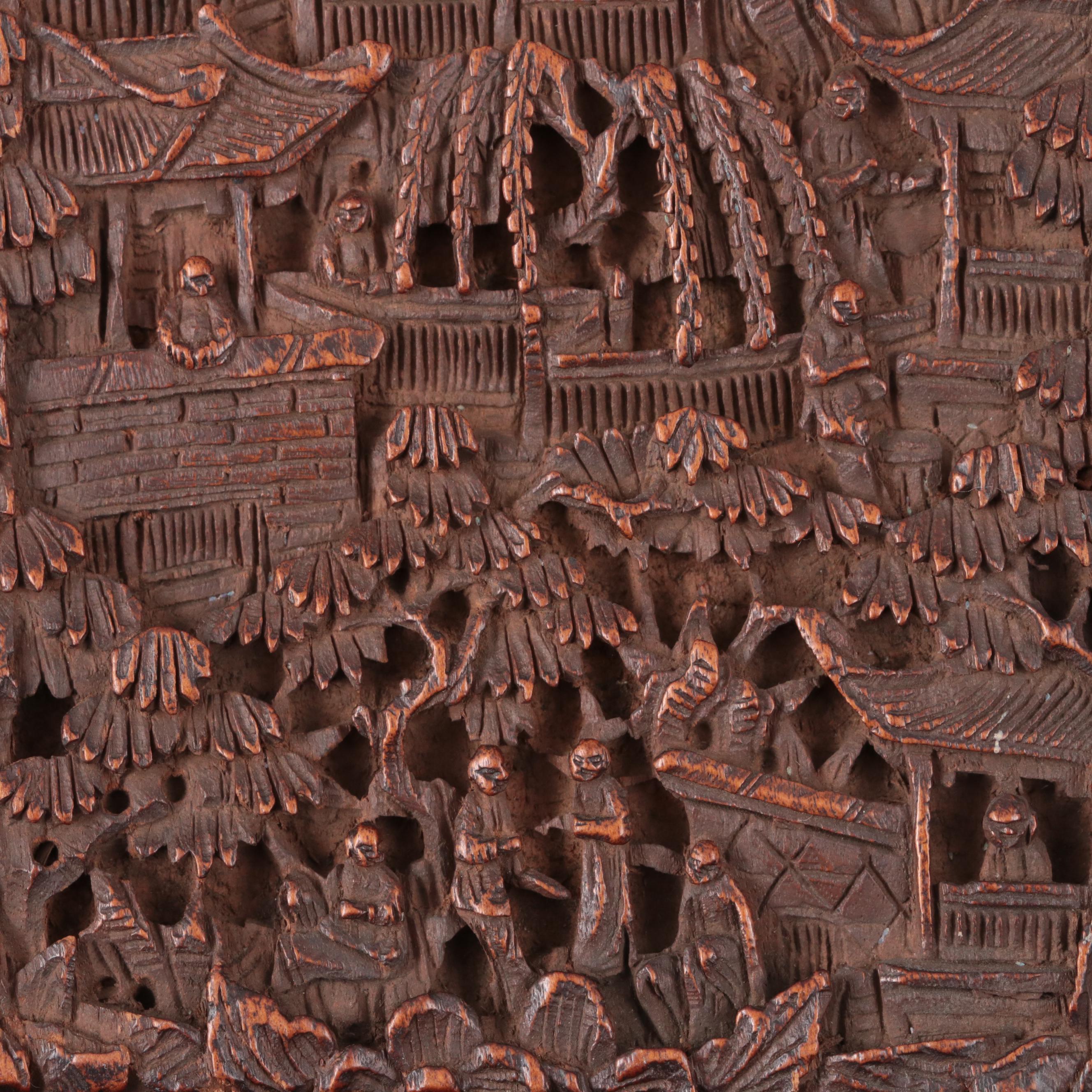Chinese Carved Wood Card Case, 19th Century