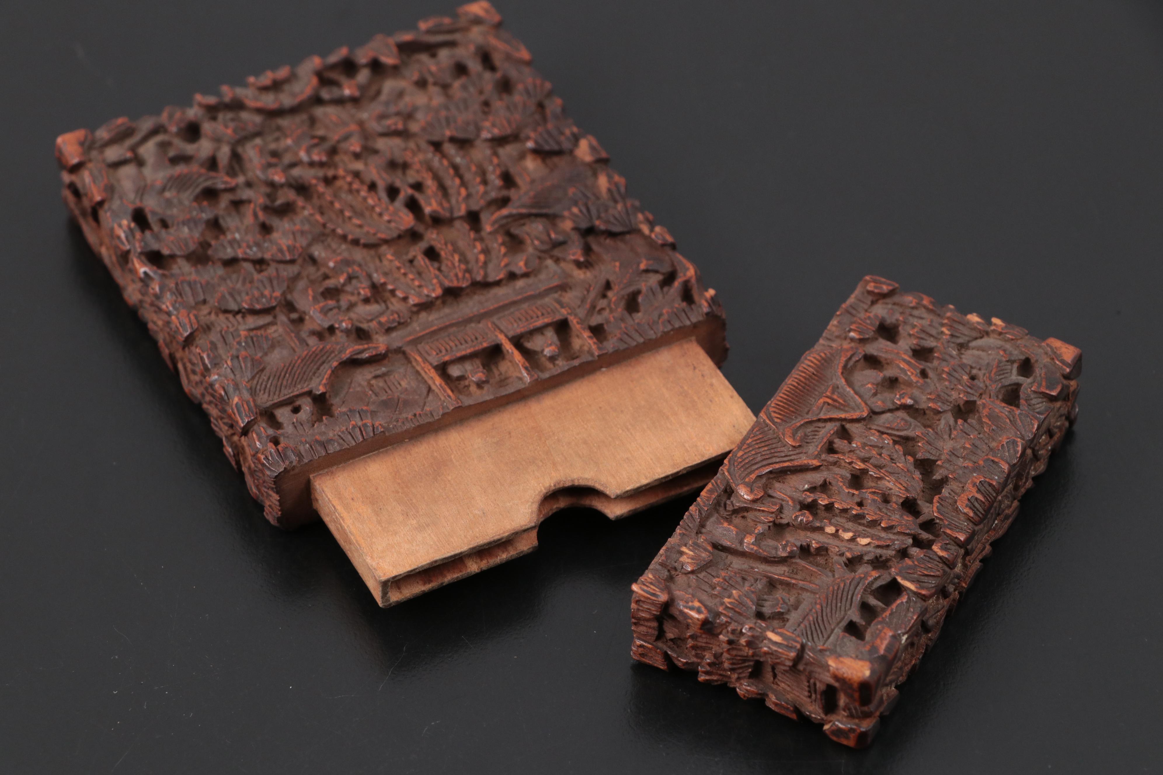 Chinese Carved Wood Card Case, 19th Century