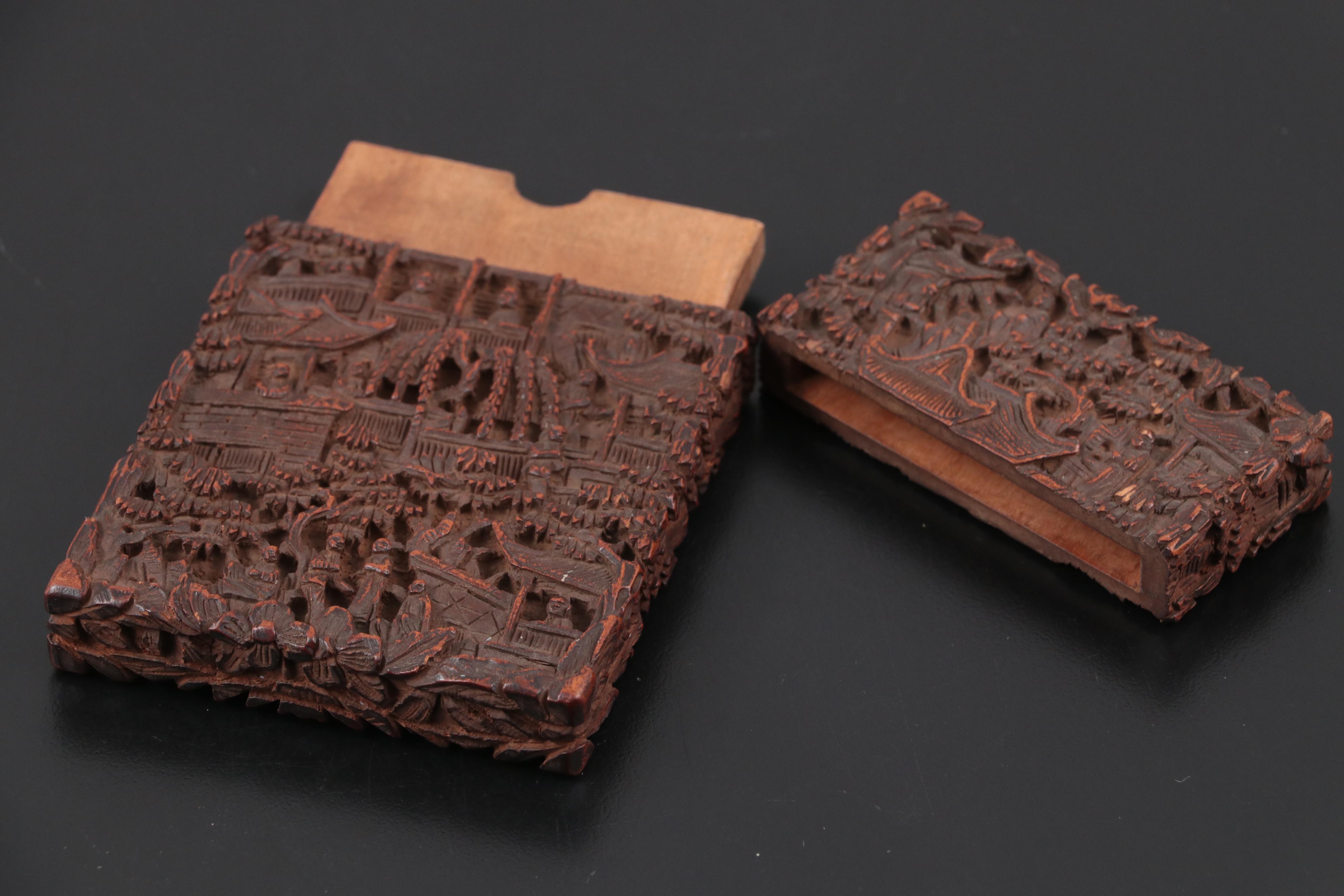 Chinese Carved Wood Card Case, 19th Century