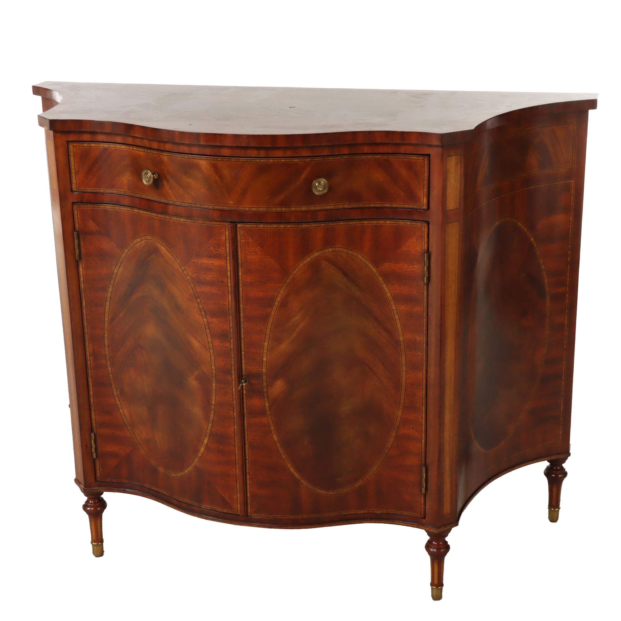 Maitland-Smith George III Style Mahogany and Crossbanded Serpentine Side Cabinet