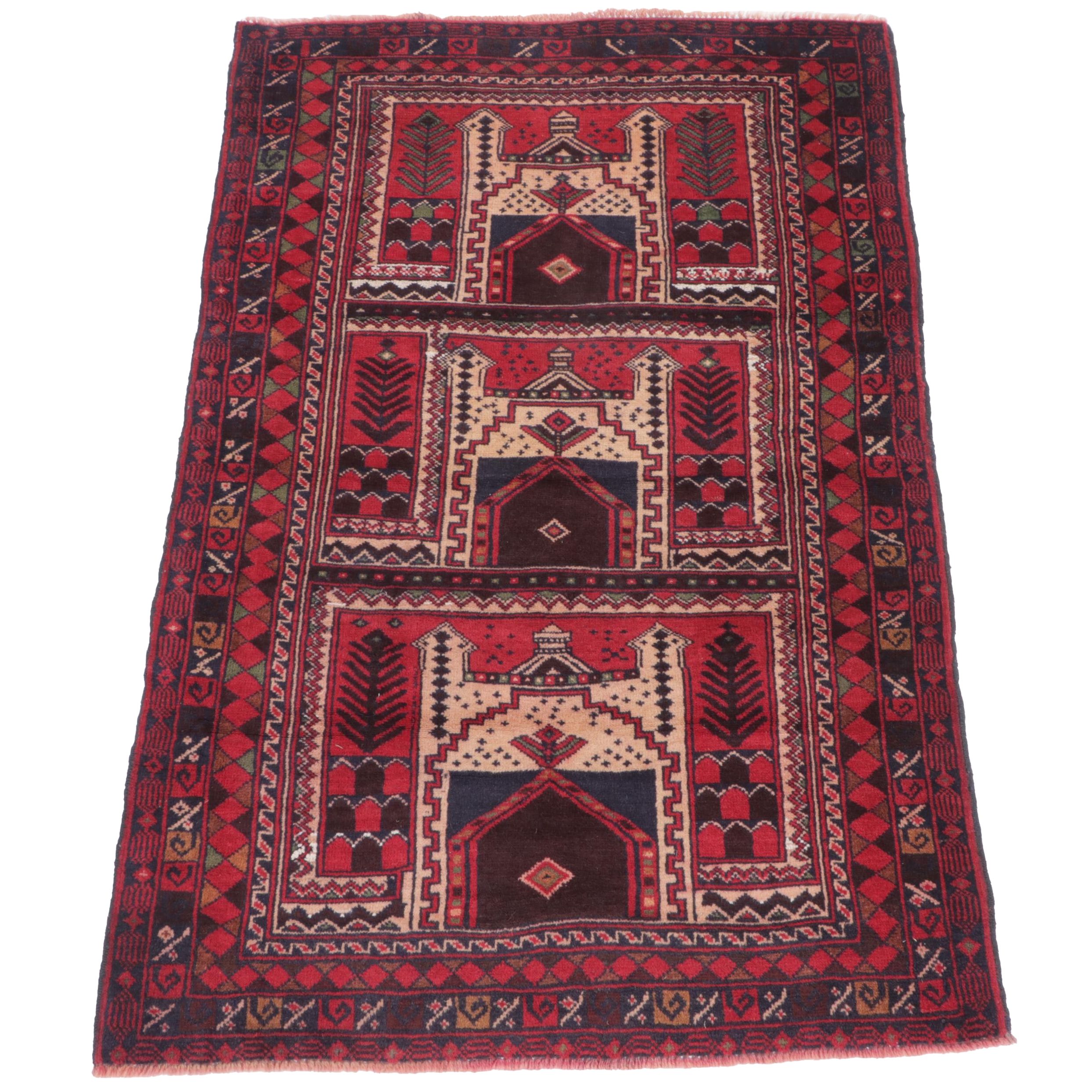 3'3 x 4'11 Hand-Knotted Afghan Baluch Pictorial Accent Rug