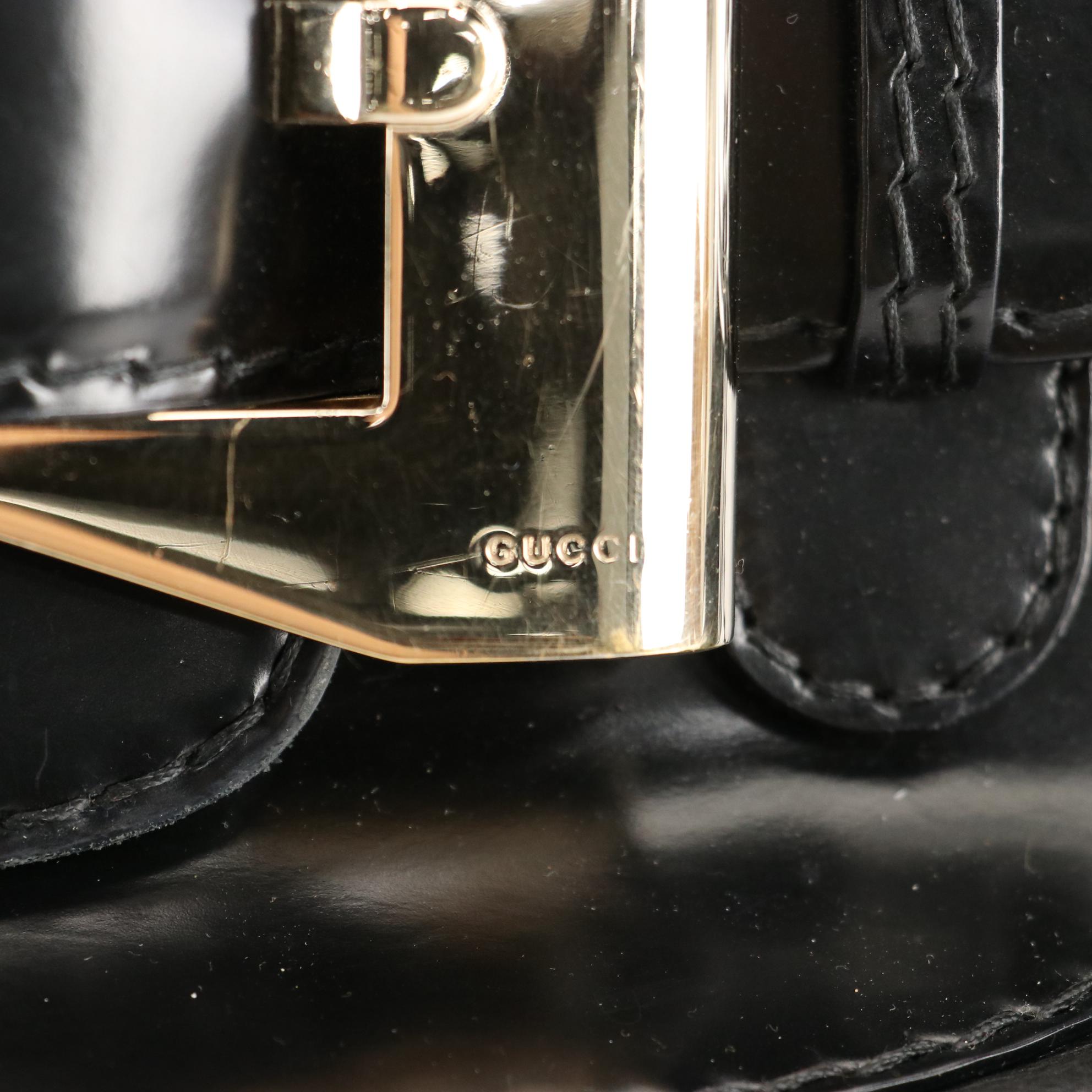 Gucci Queen Large Bow Buckle Satchel in Black Leather