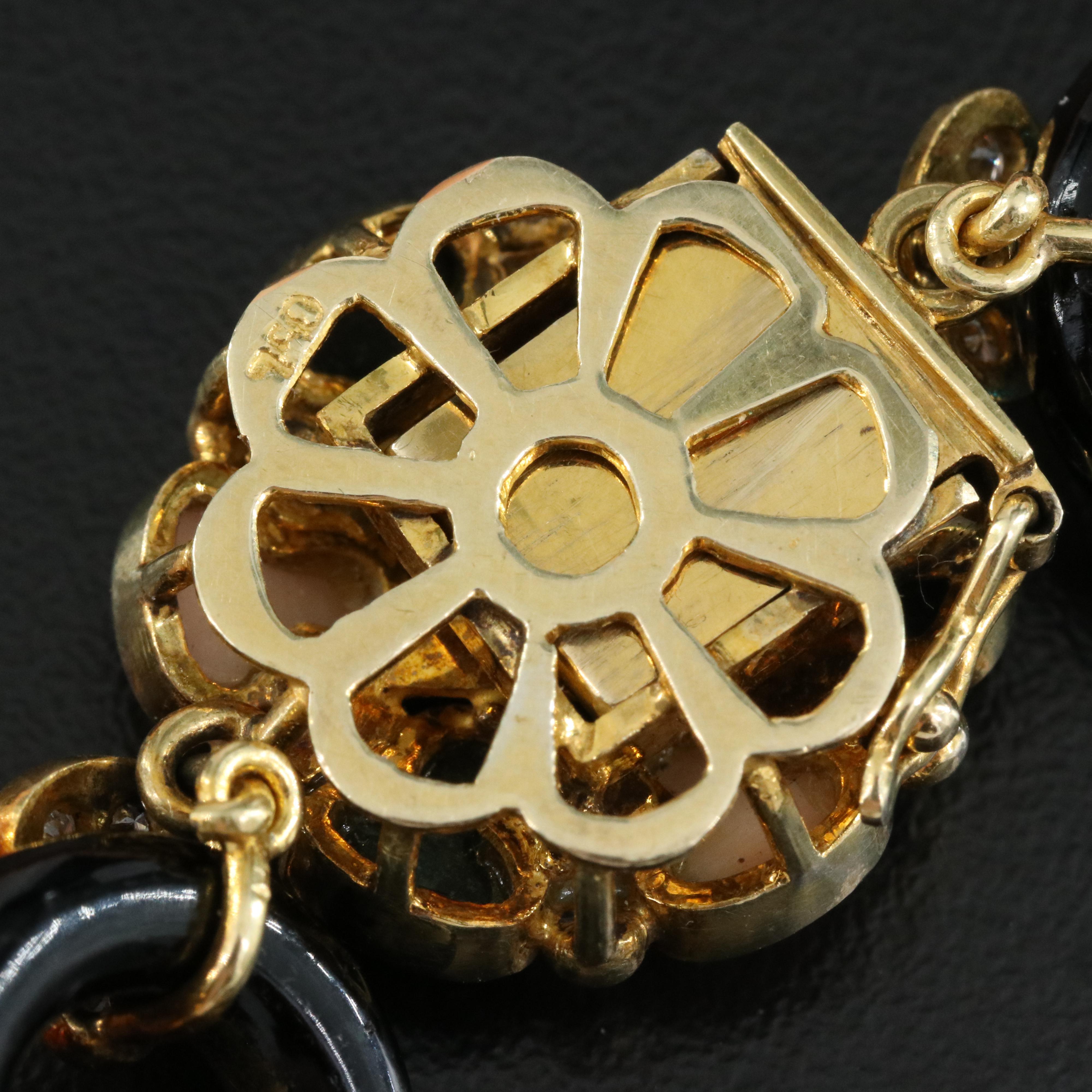 18K Coral, Diamond, Black Onyx and Mother-of-Pearl Necklace