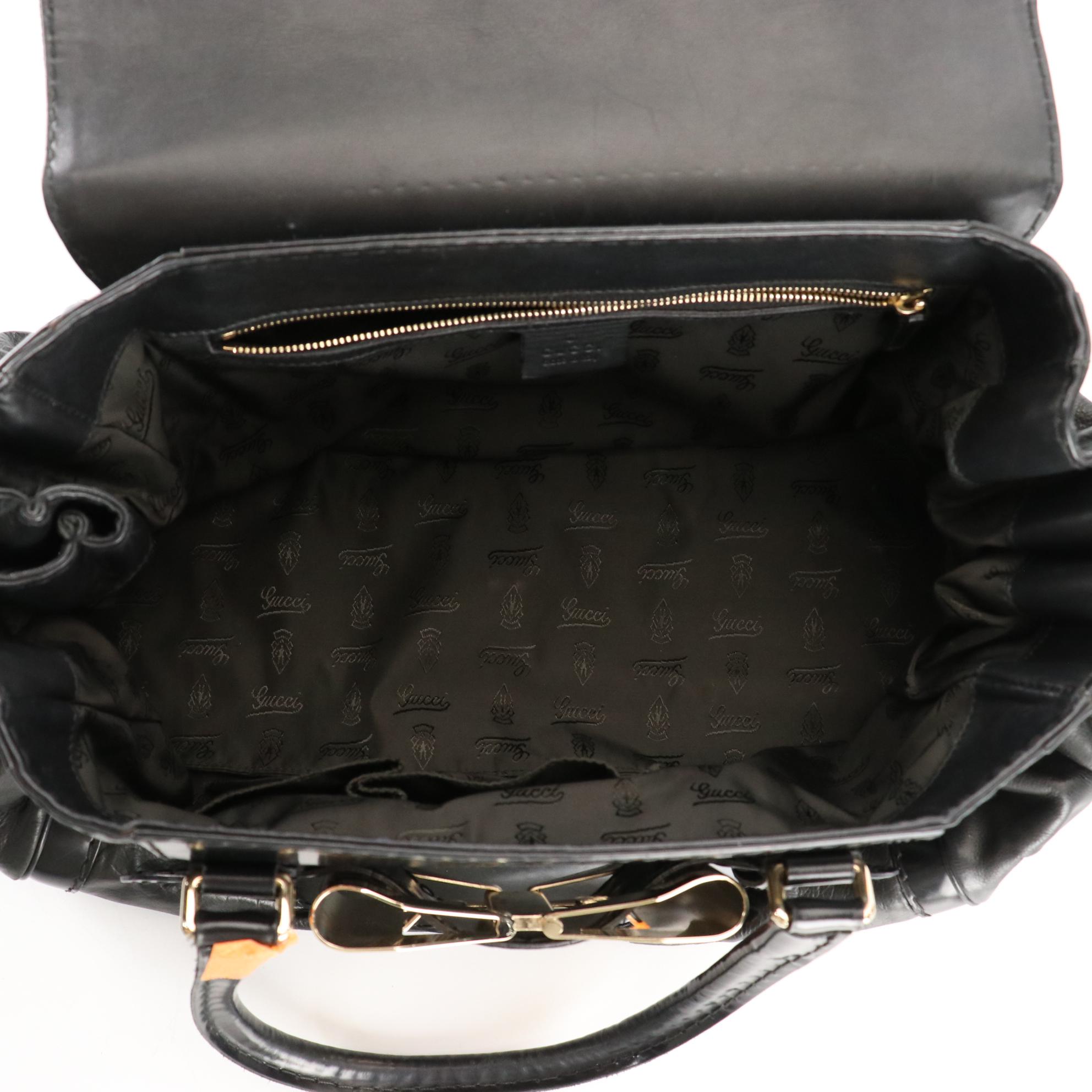 Gucci Queen Large Bow Buckle Satchel in Black Leather