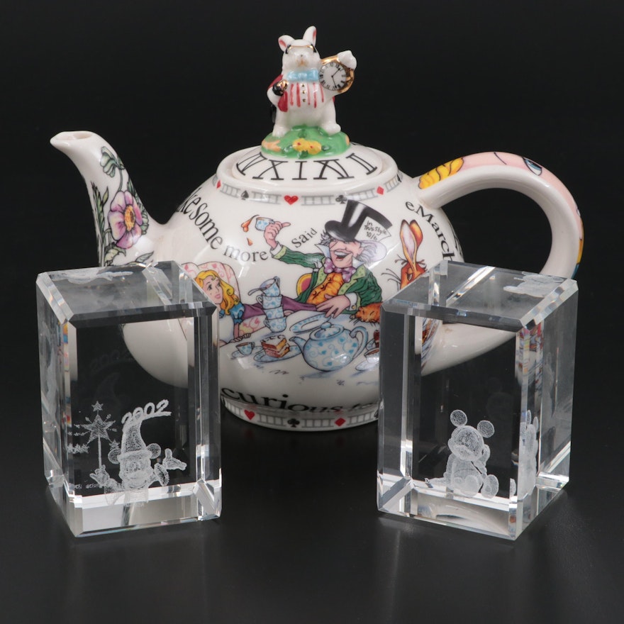 Cardew Design "Alice in Wonderland" Teapot with Mickey Mouse Paperweights