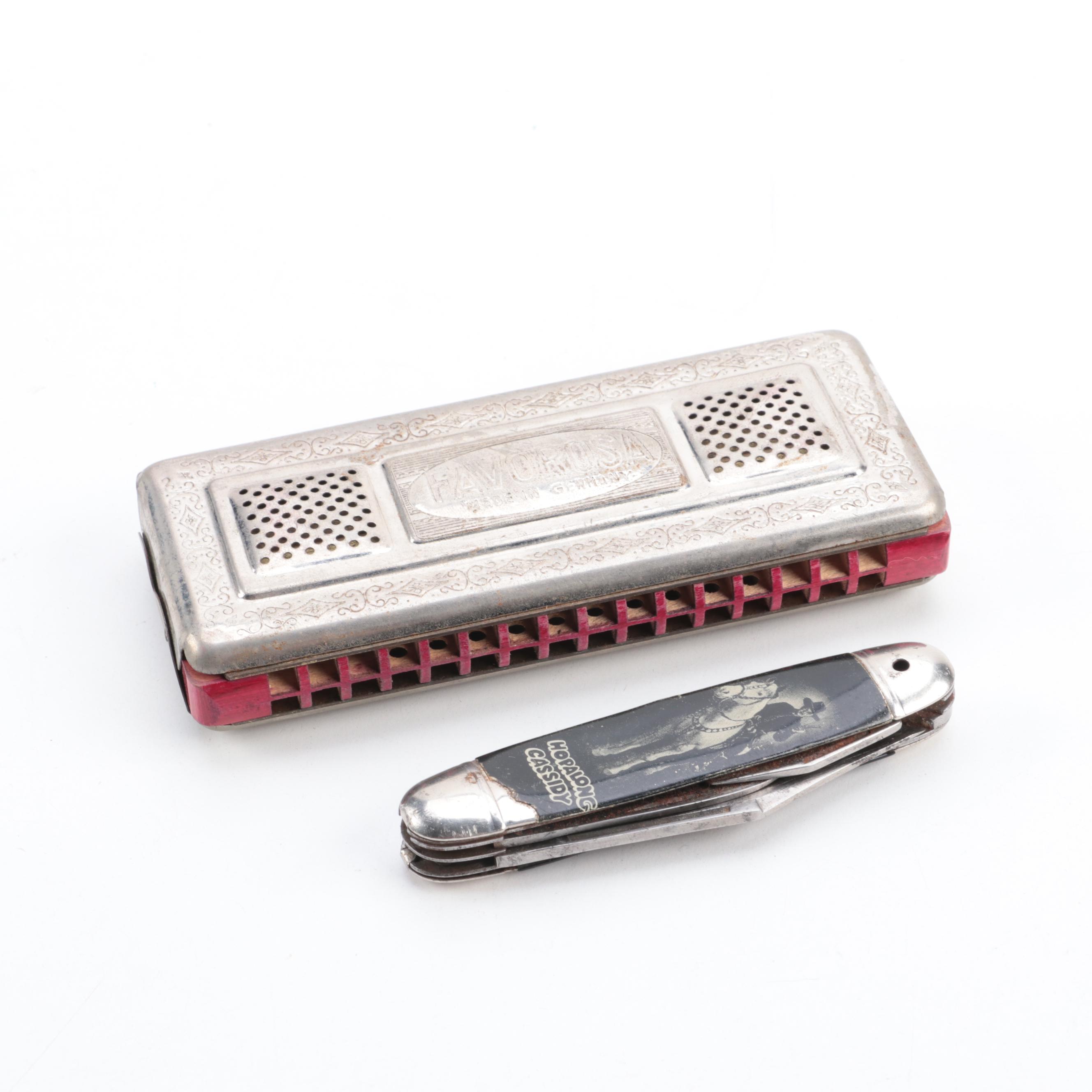 Favorosa Tremolo Concert Harmonica with Hopalong Cassidy Folding Knife