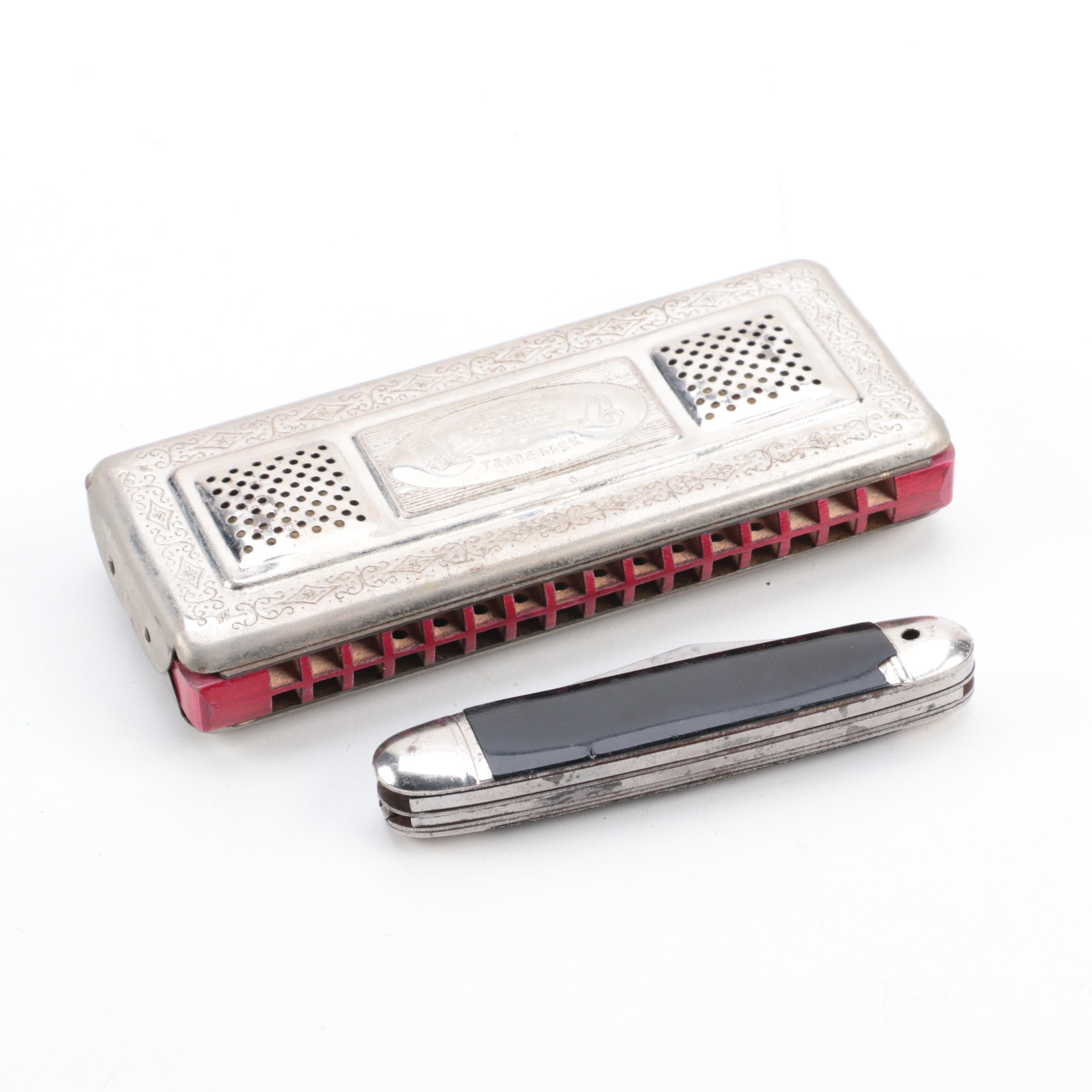 Favorosa Tremolo Concert Harmonica with Hopalong Cassidy Folding Knife