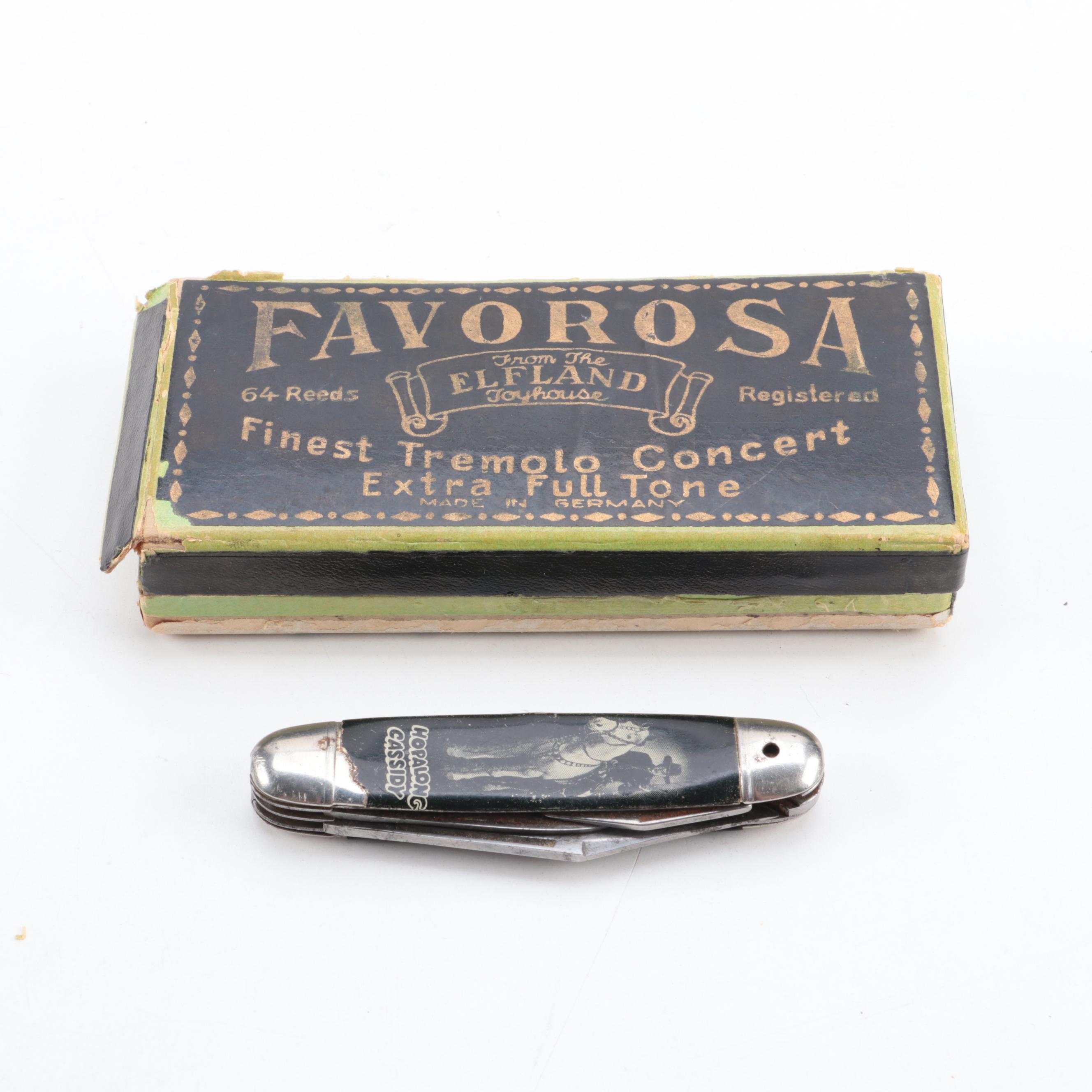 Favorosa Tremolo Concert Harmonica with Hopalong Cassidy Folding Knife