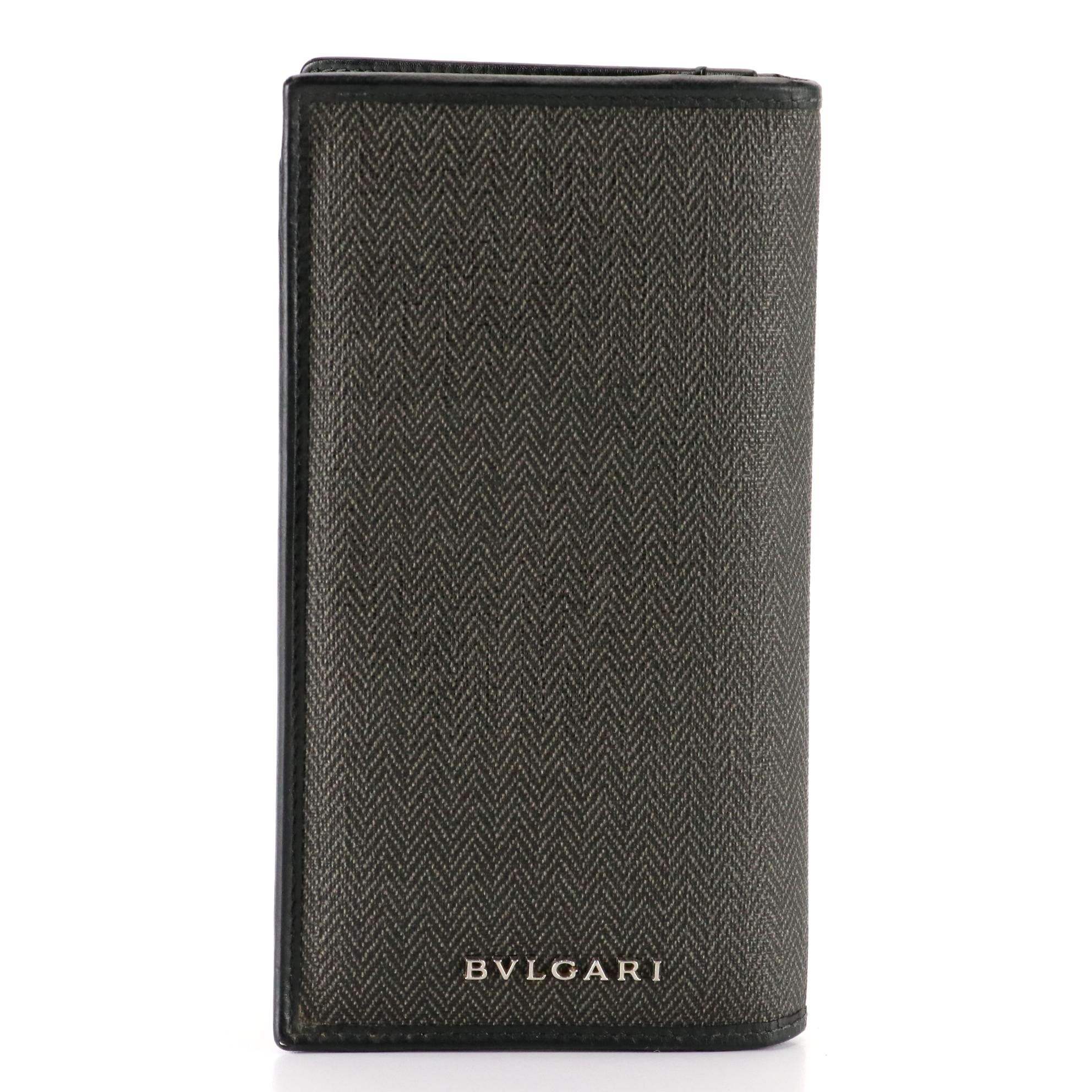 BVLGARI Weekend Long Wallet in Herringbone Coated Canvas and Leather