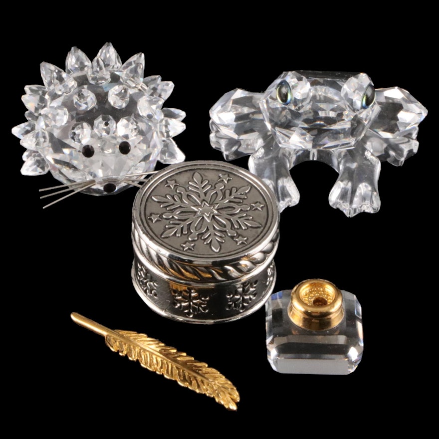 Crystal Figurines and Silver Plate Trinket Box