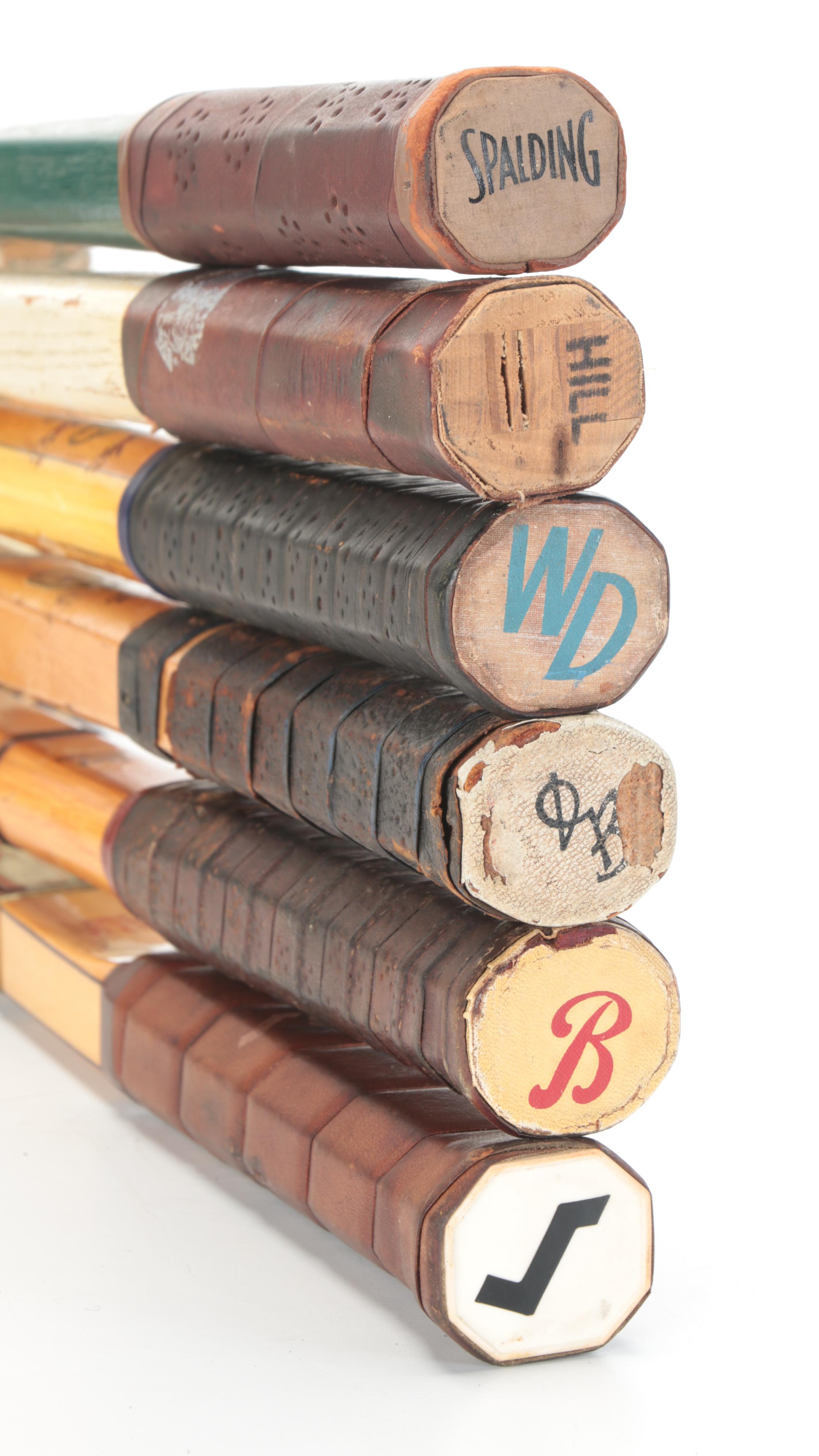 Signed Wood Tennis Rackets with More Wooden Rackets and Case Frames