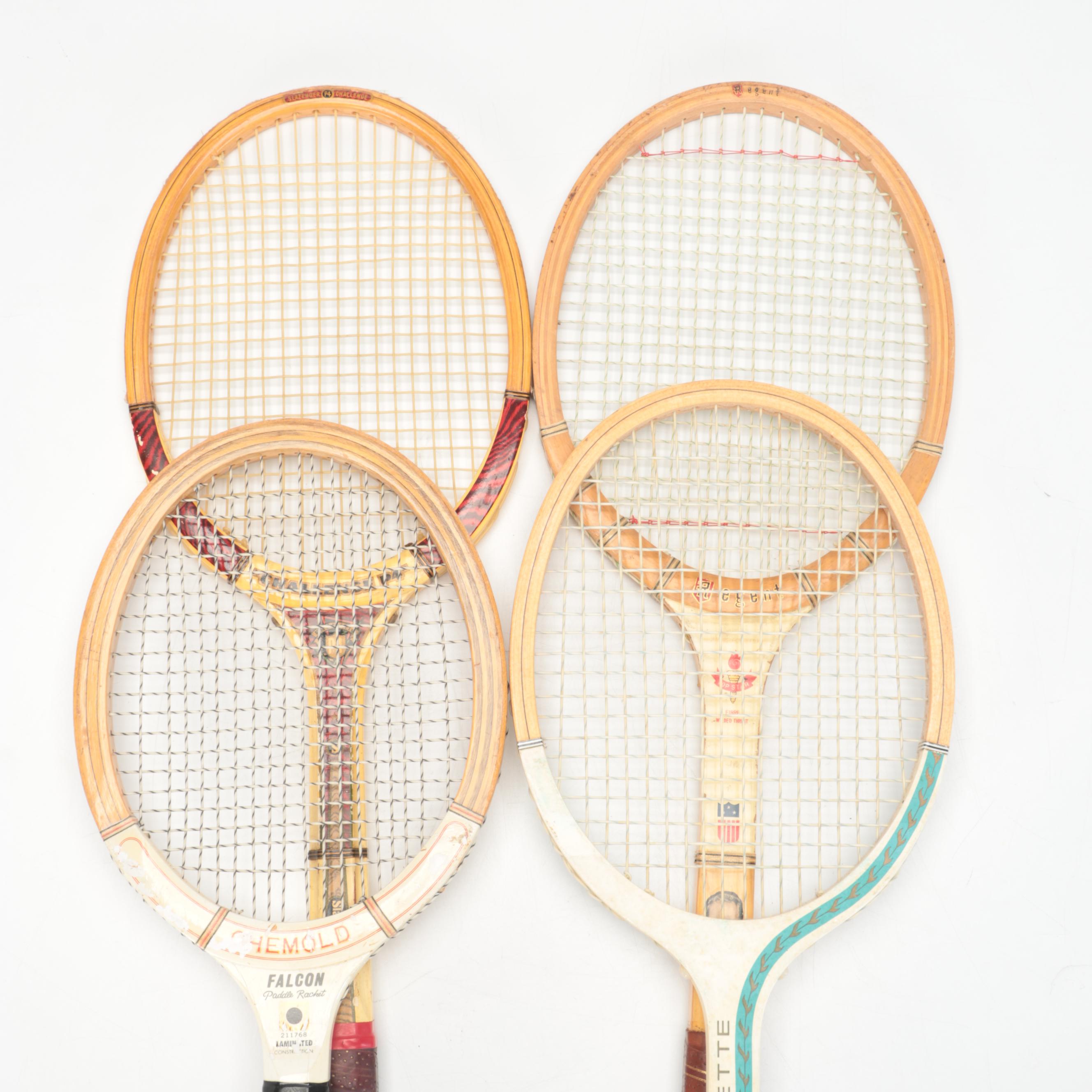 Signed Wood Tennis Rackets with More Wooden Rackets and Case Frames