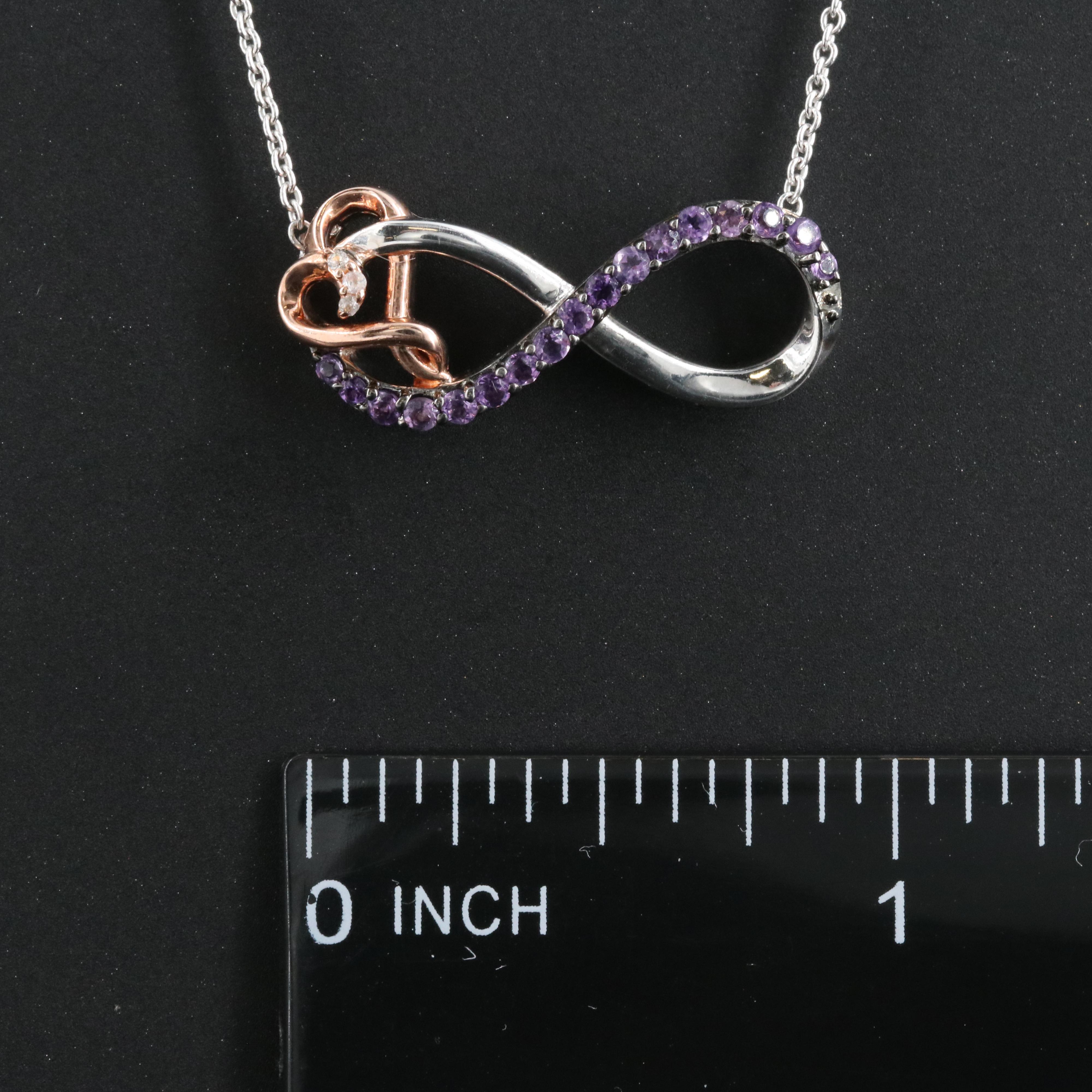 Sterling Amethyst and Sapphire Infinity Heart Necklace
