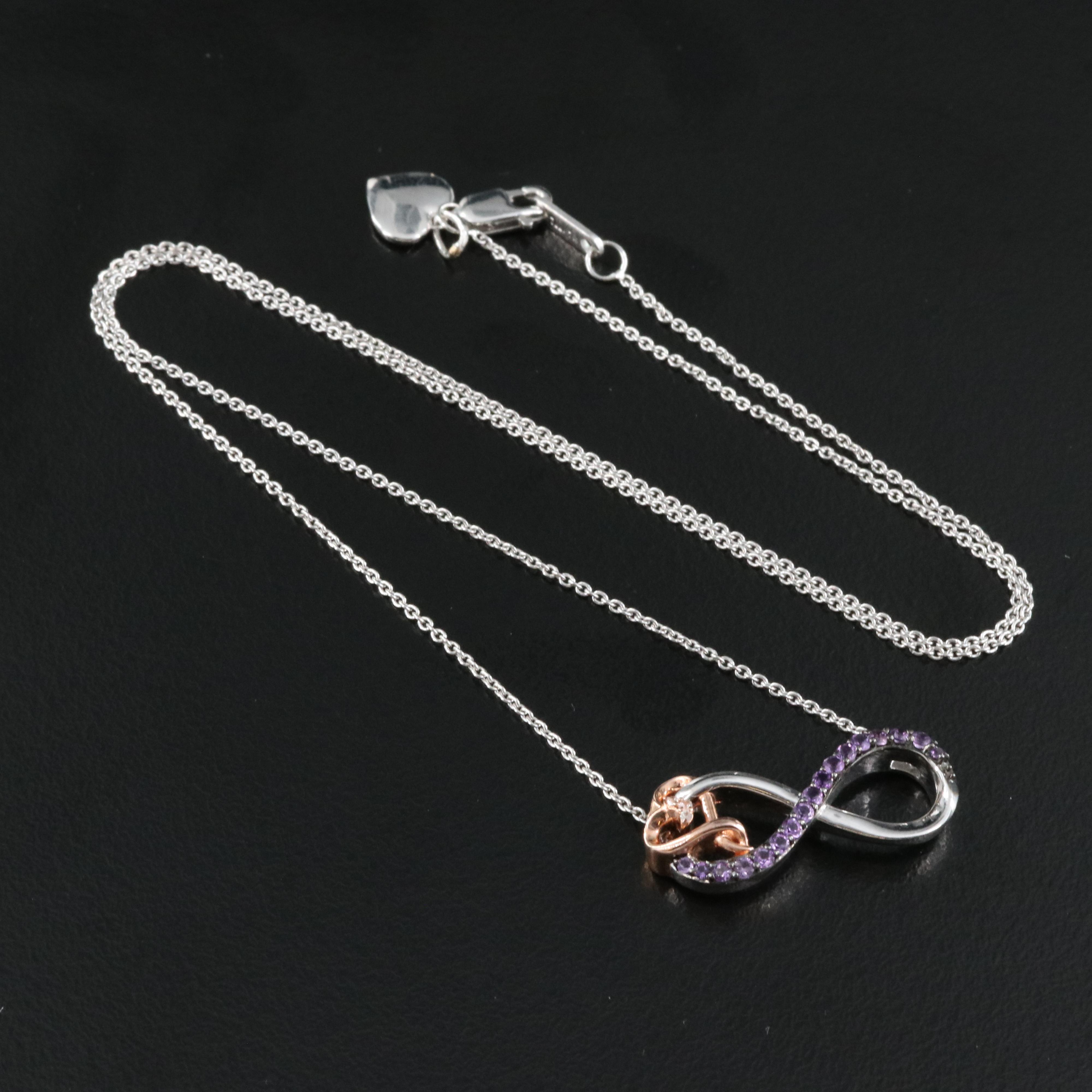 Sterling Amethyst and Sapphire Infinity Heart Necklace