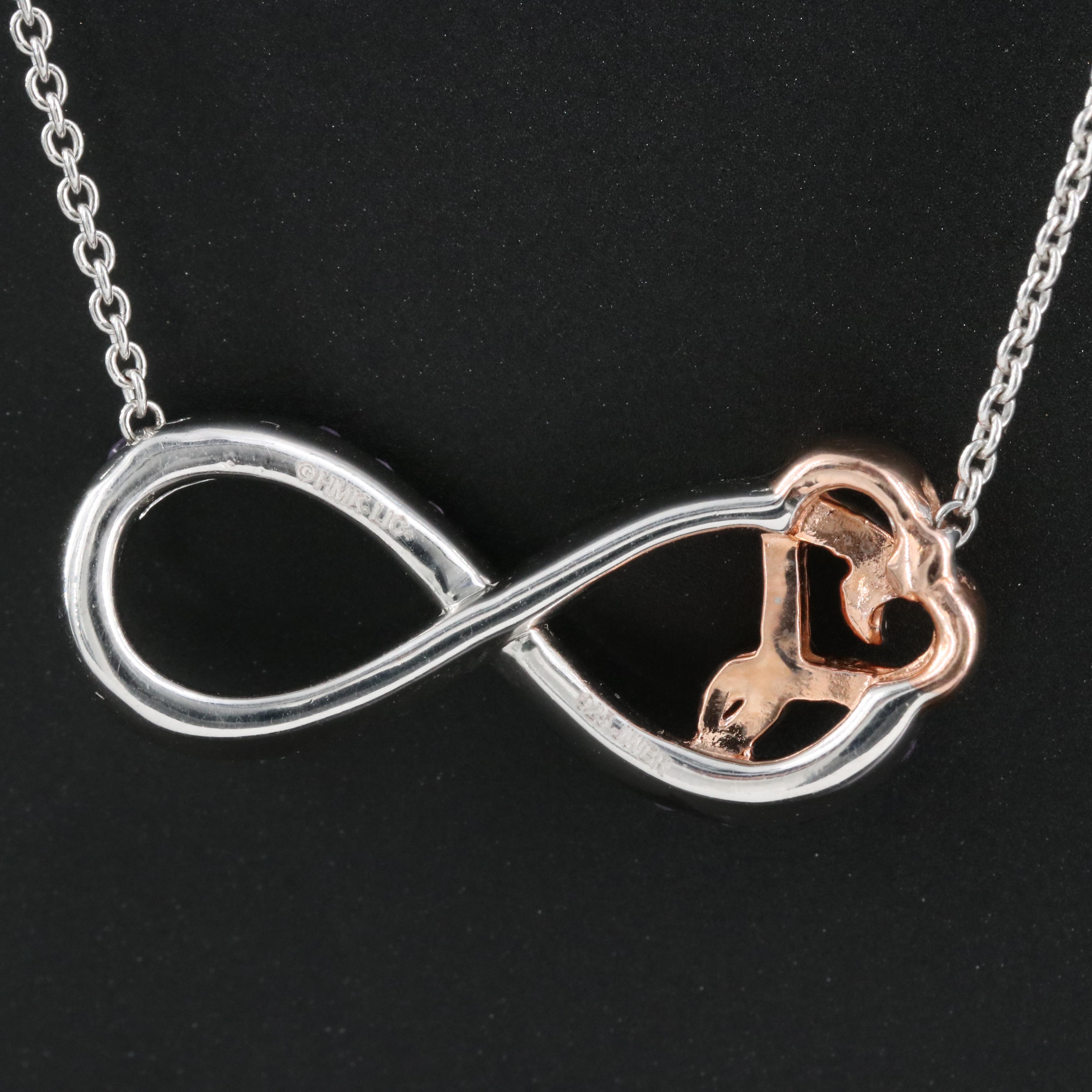 Sterling Amethyst and Sapphire Infinity Heart Necklace