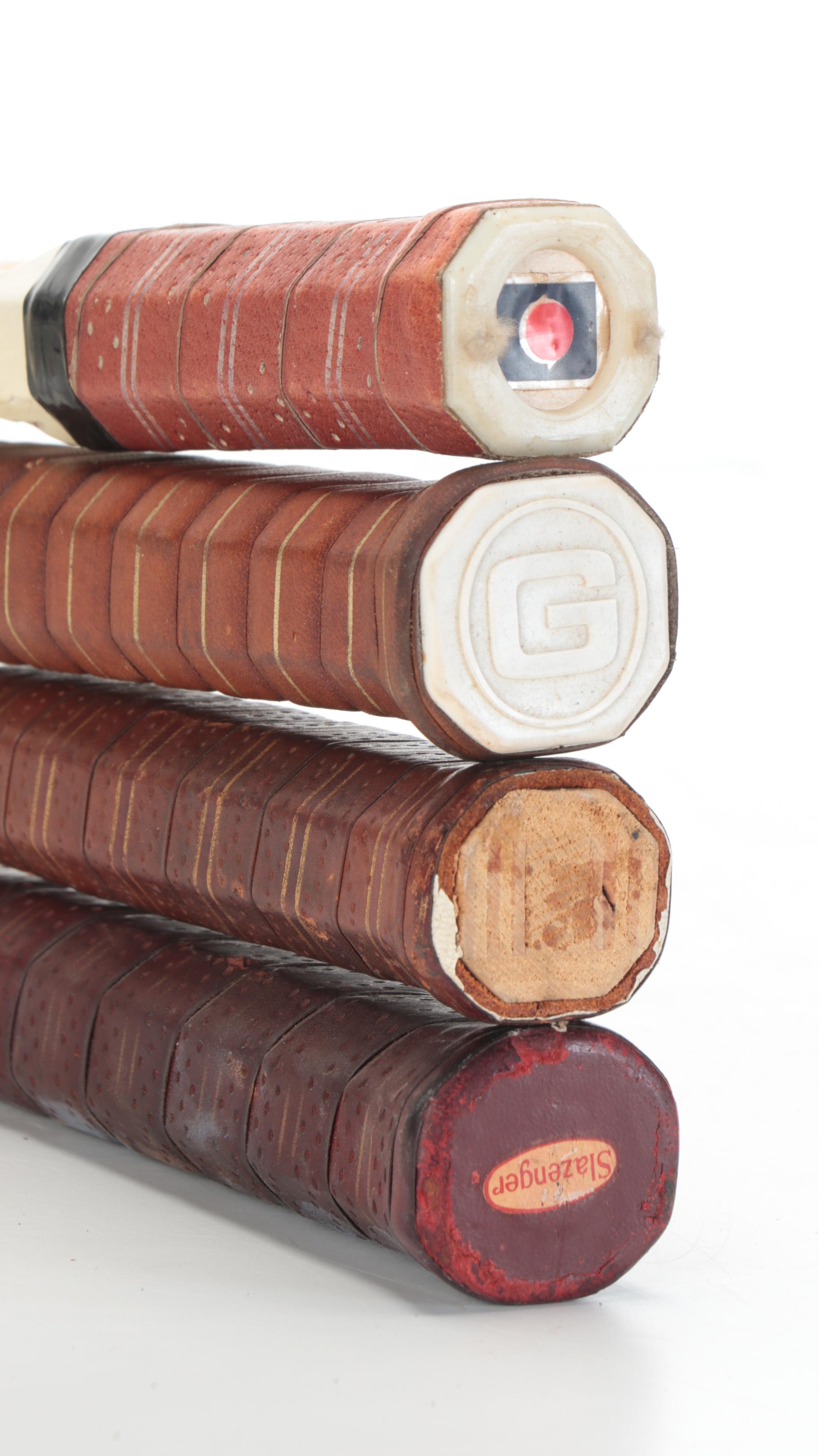 Signed Wood Tennis Rackets with More Wooden Rackets and Case Frames