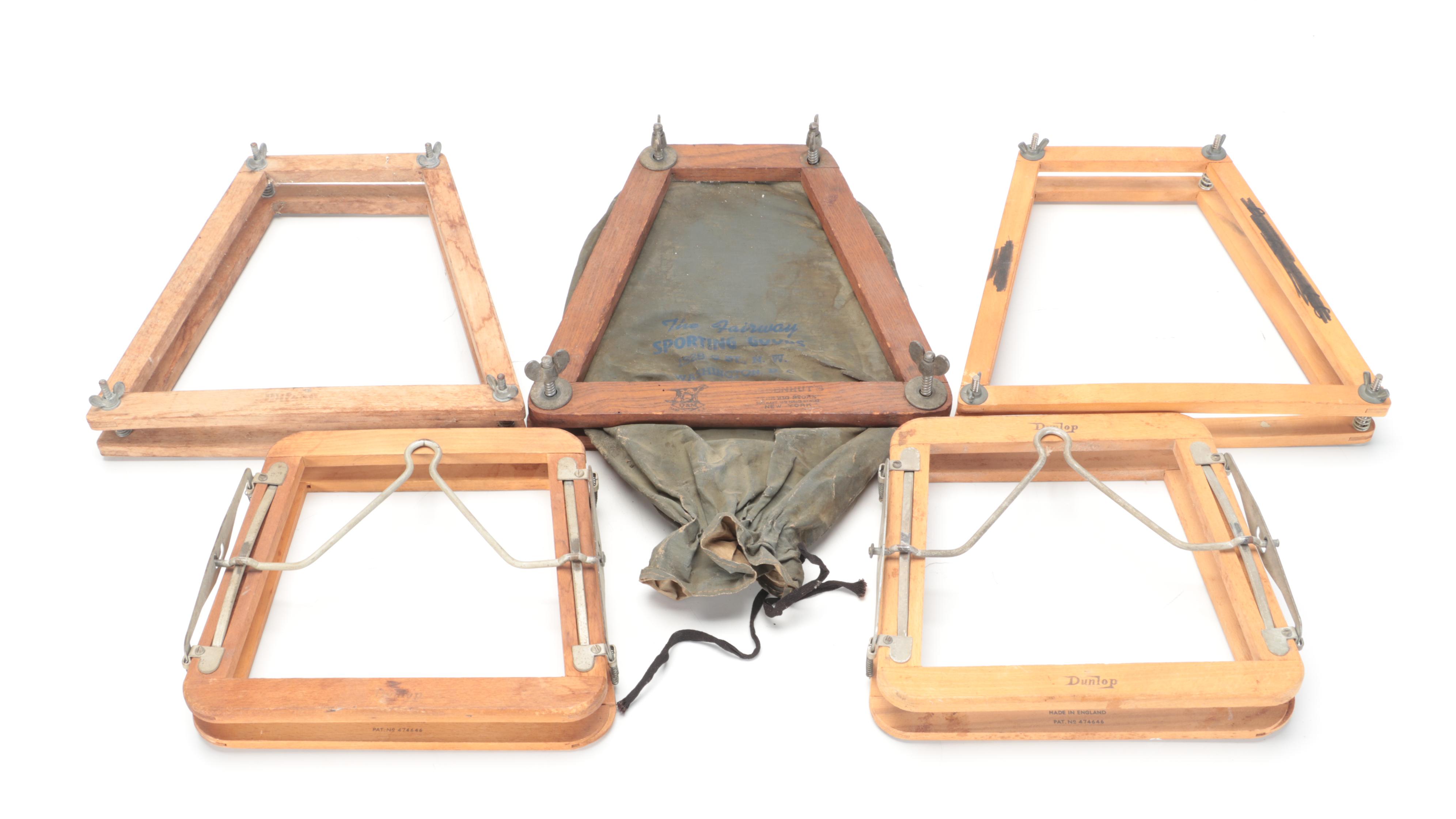 Signed Wood Tennis Rackets with More Wooden Rackets and Case Frames