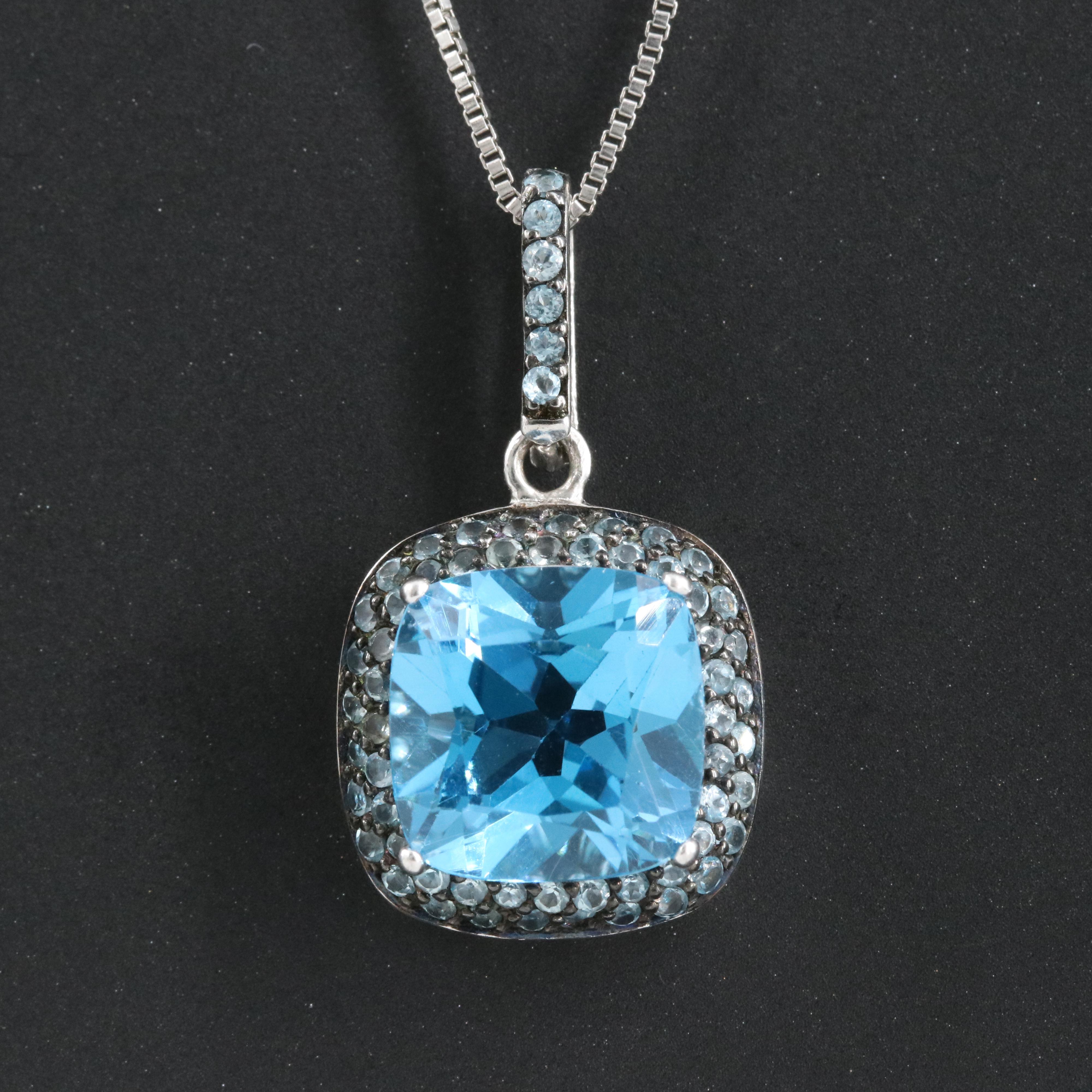 Sterling Swiss Blue Topaz and Sky Blue Topaz Pendant Necklace