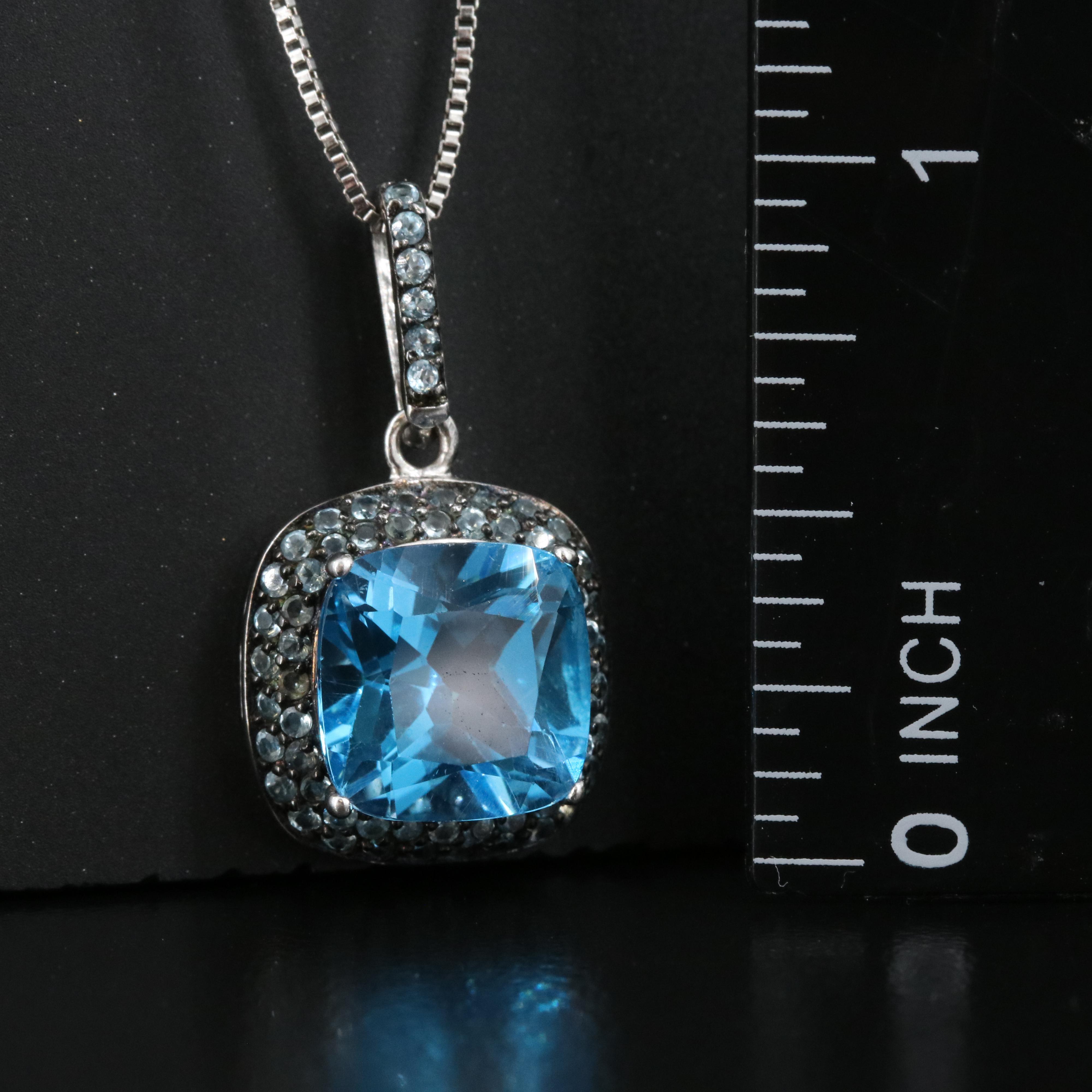 Sterling Swiss Blue Topaz and Sky Blue Topaz Pendant Necklace