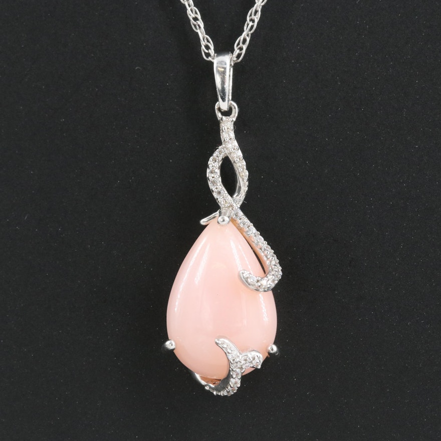 Sterling Common Opal and Cubic Zirconia Pendant Necklace