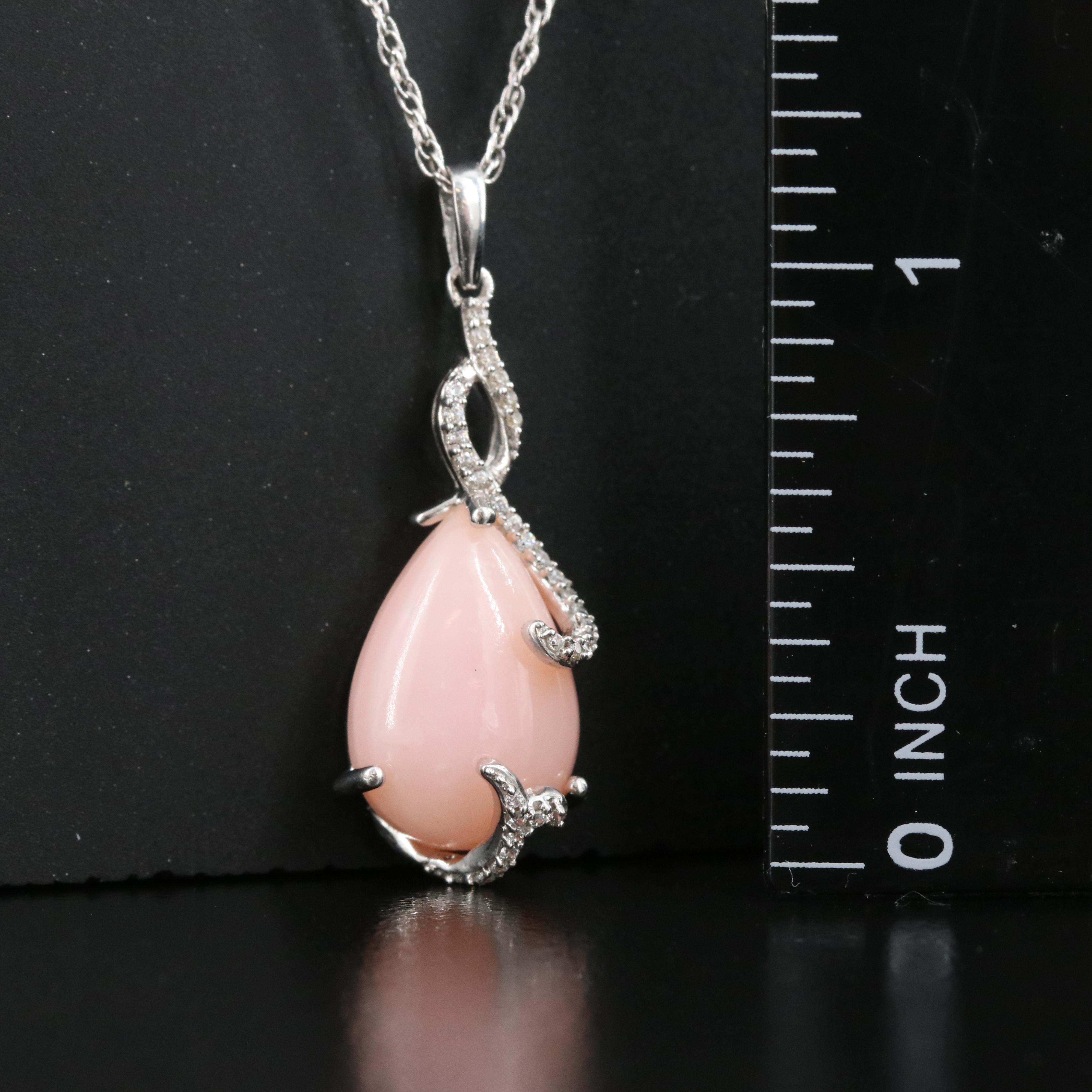 Sterling Common Opal and Cubic Zirconia Pendant Necklace