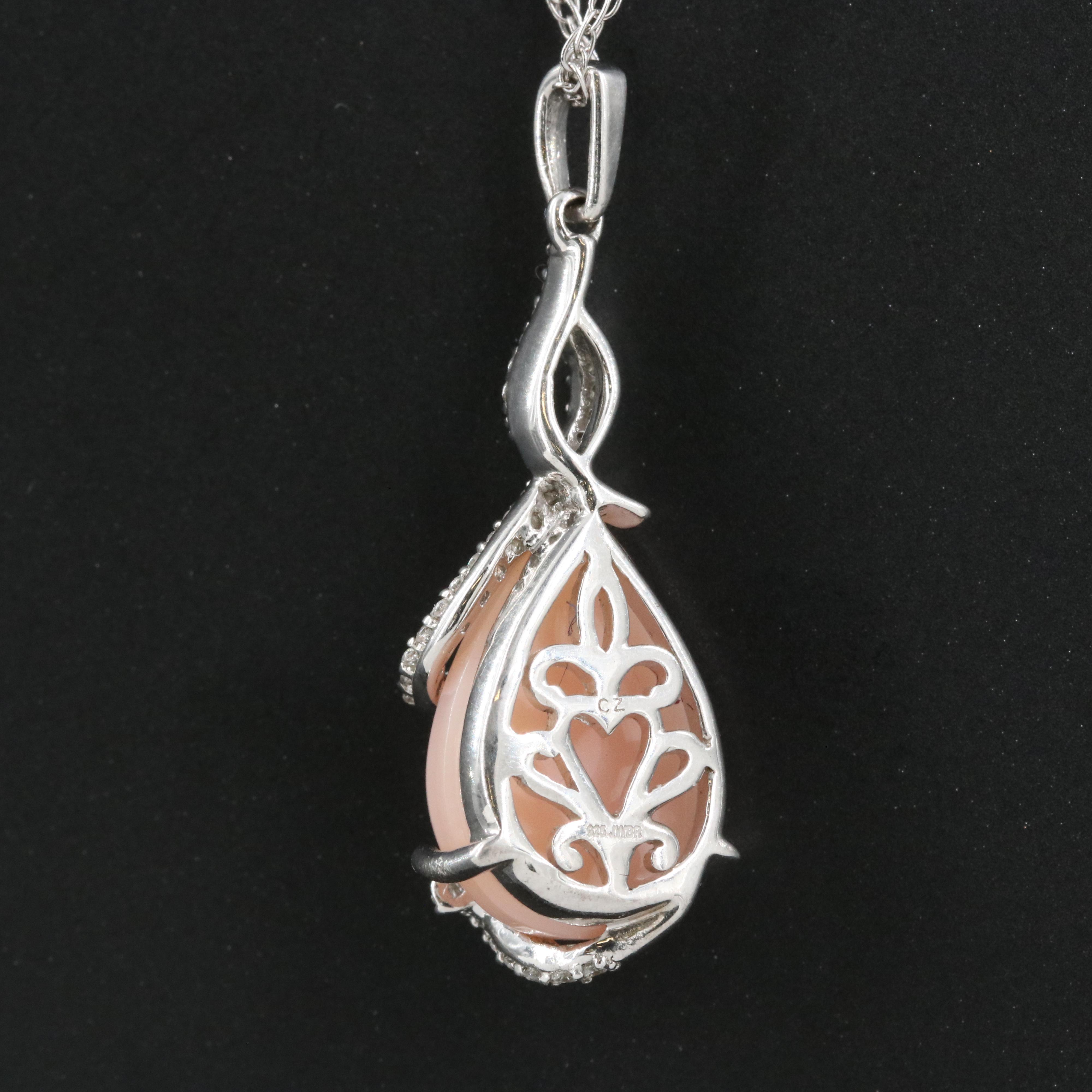 Sterling Common Opal and Cubic Zirconia Pendant Necklace