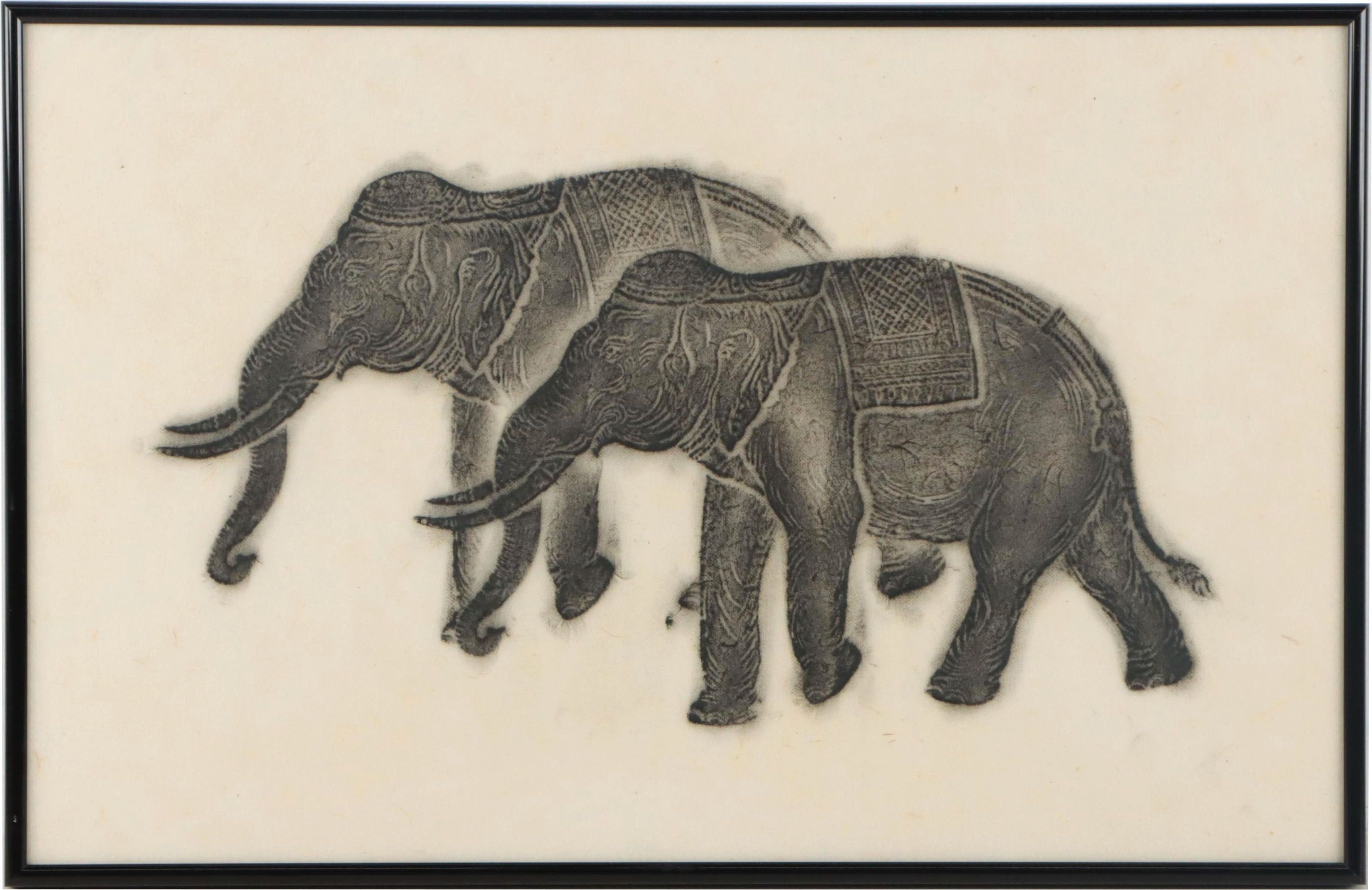 Thai Temple Rubbings of Deities and Elephants